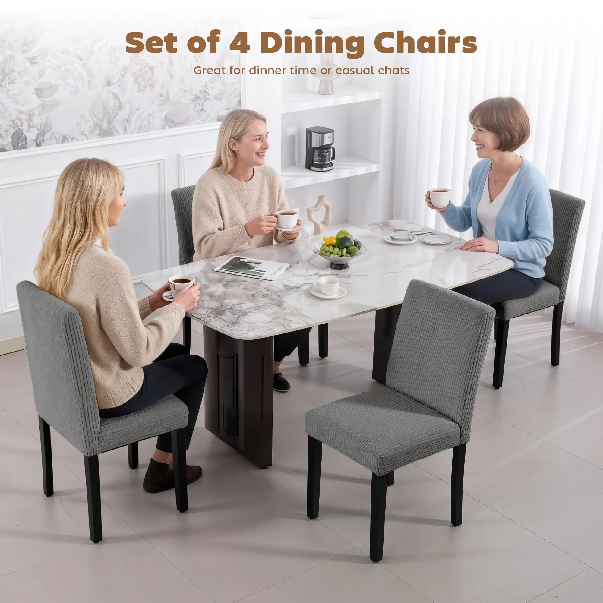Modern Dining Chairs Set of 4, Rubberwood Legs, Padded Seat, Dark Grey - Image 4
