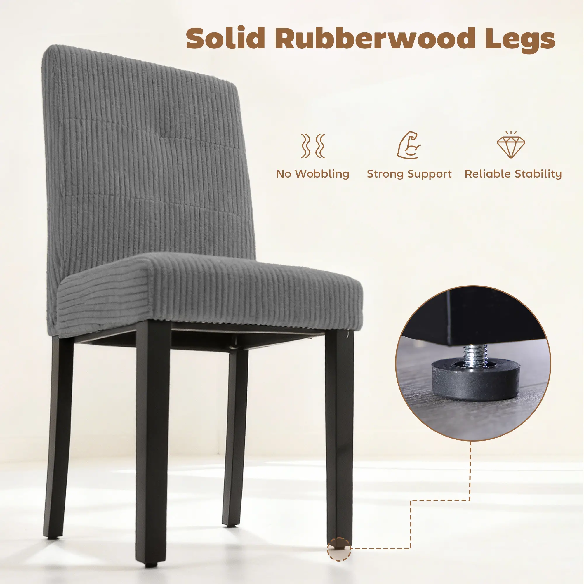 Modern Dining Chairs Set of 4, Rubberwood Legs, Padded Seat, Dark Grey - Image 6