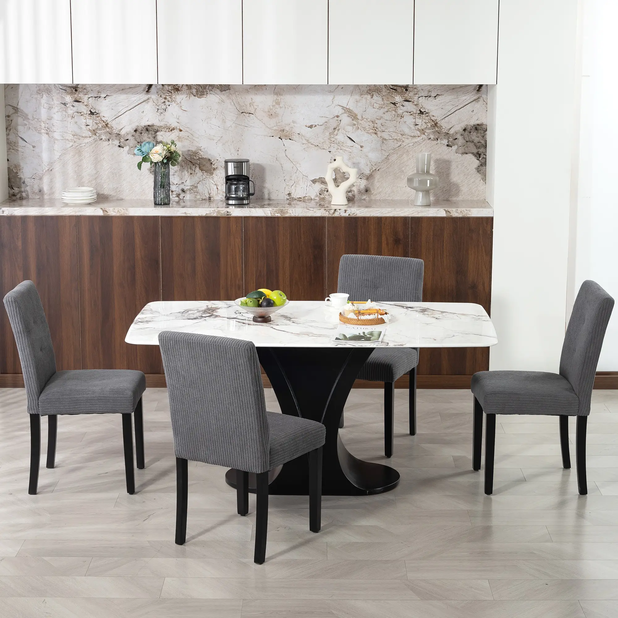 Modern Dining Chairs Set of 4, Rubberwood Legs, Padded Seat, Dark Grey - Image 7