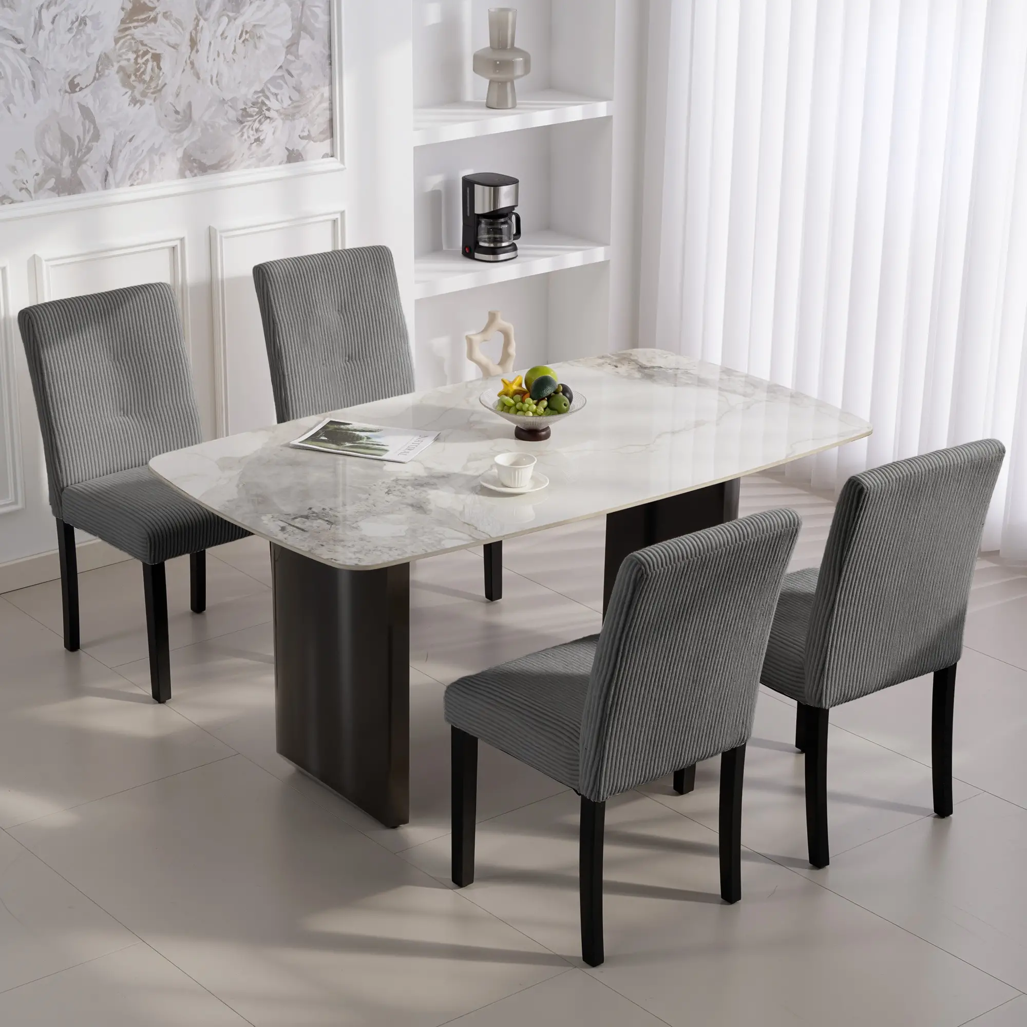 Modern Dining Chairs Set of 4, Rubberwood Legs, Padded Seat, Dark Grey - Image 8