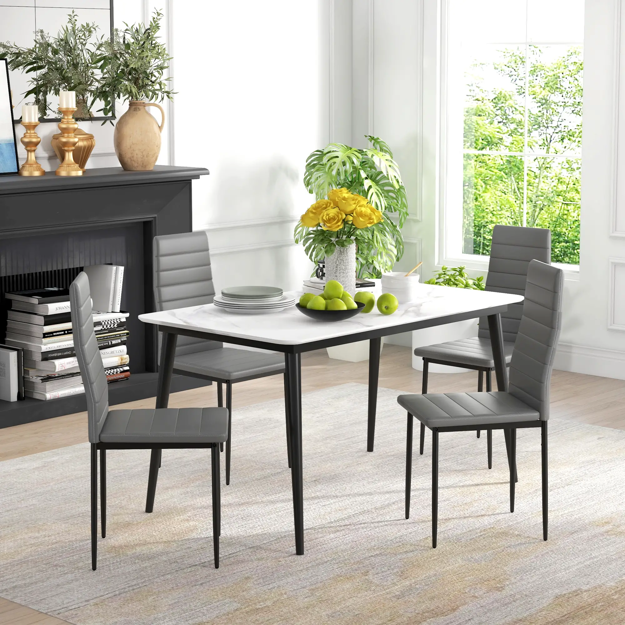 Modern Dining Chairs, Set of 4, High Back PU Leather, Metal Legs, Grey - Image 4