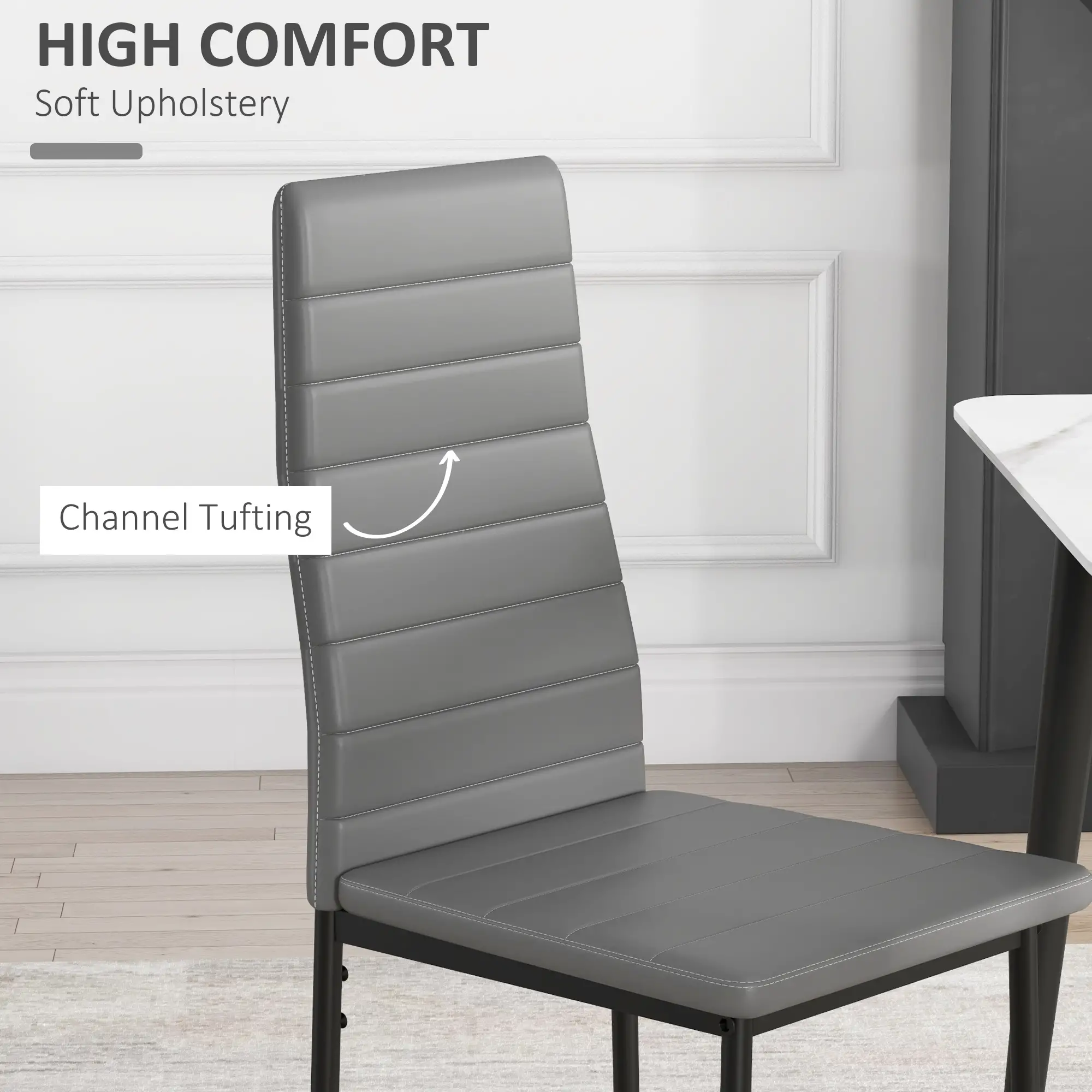 Modern Dining Chairs, Set of 4, High Back PU Leather, Metal Legs, Grey - Image 6