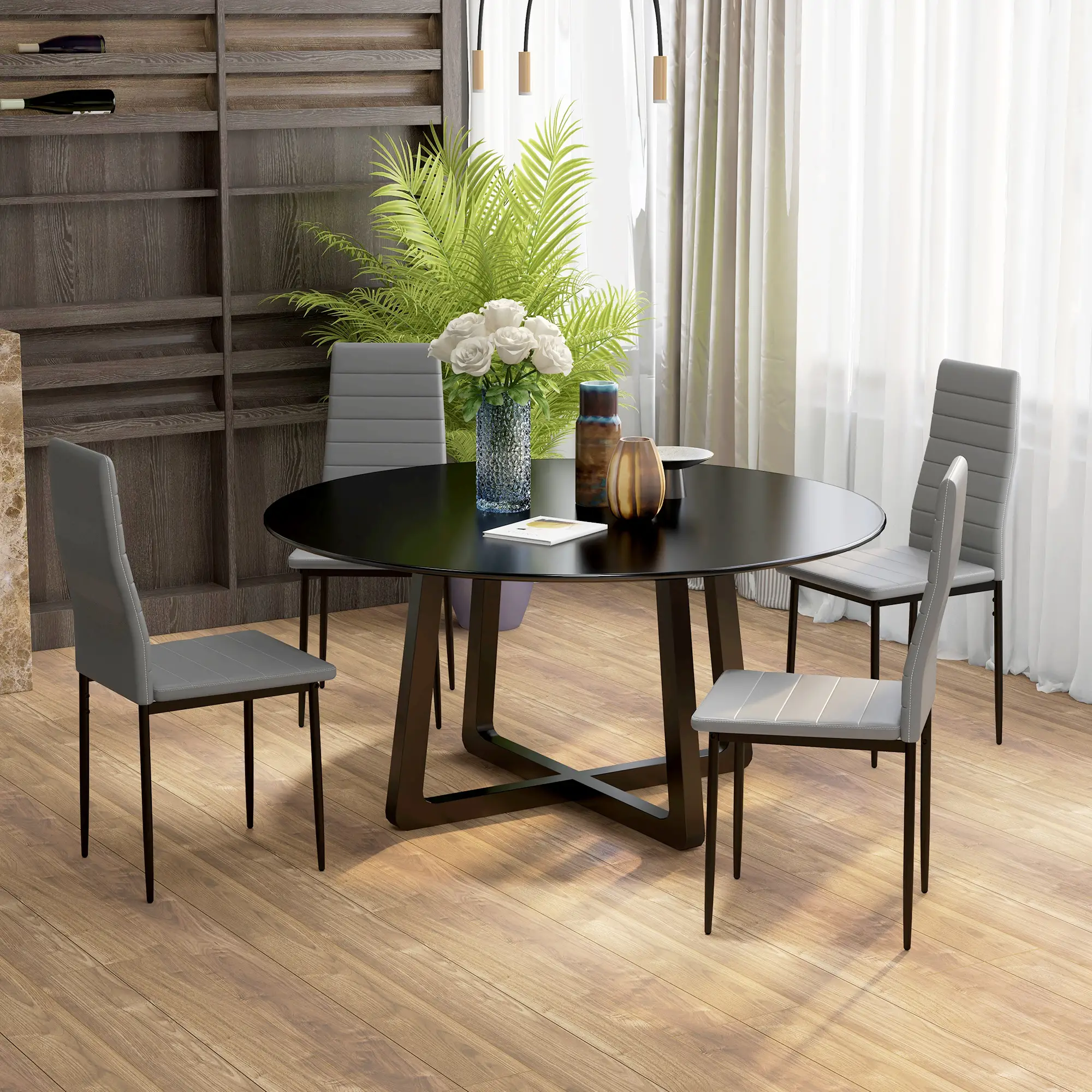 Modern Dining Chairs, Set of 4, High Back PU Leather, Metal Legs, Grey - Image 7