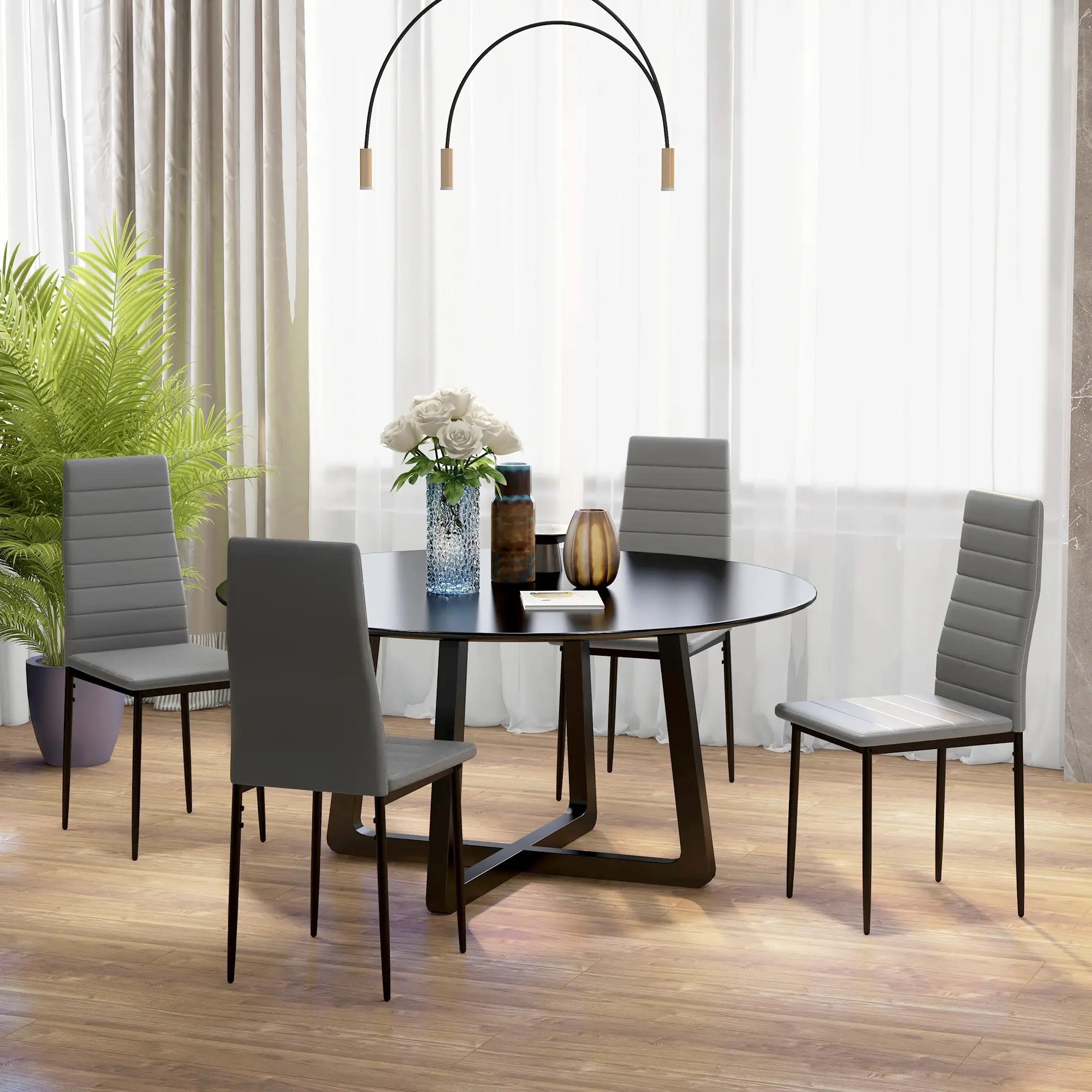 Modern Dining Chairs, Set of 4, High Back PU Leather, Metal Legs, Grey - Image 8