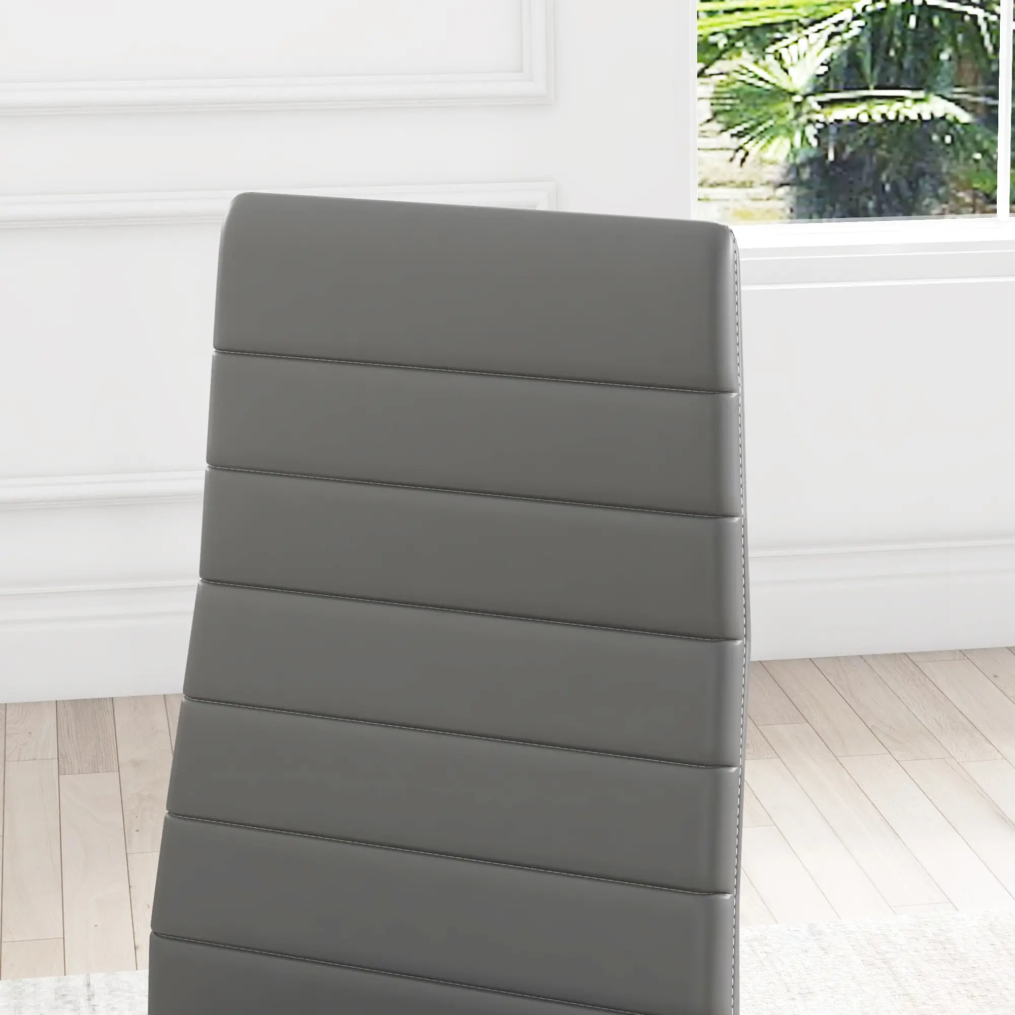 Modern Dining Chairs, Set of 4, High Back PU Leather, Metal Legs, Grey - Image 9