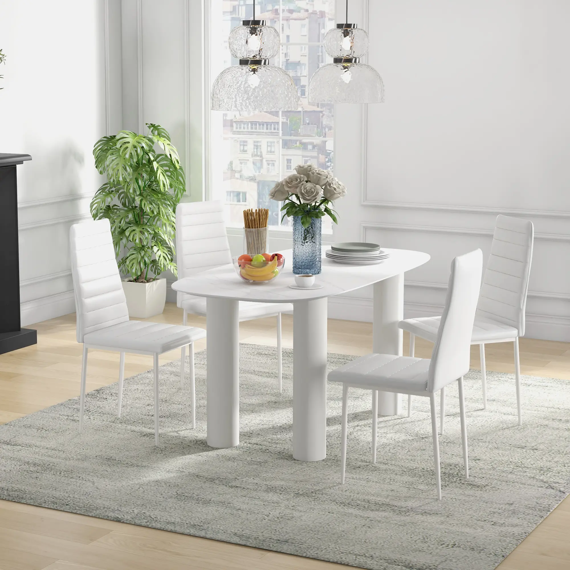 Modern Dining Chairs, Set of 4, High Back PU Leather, White - Image 2
