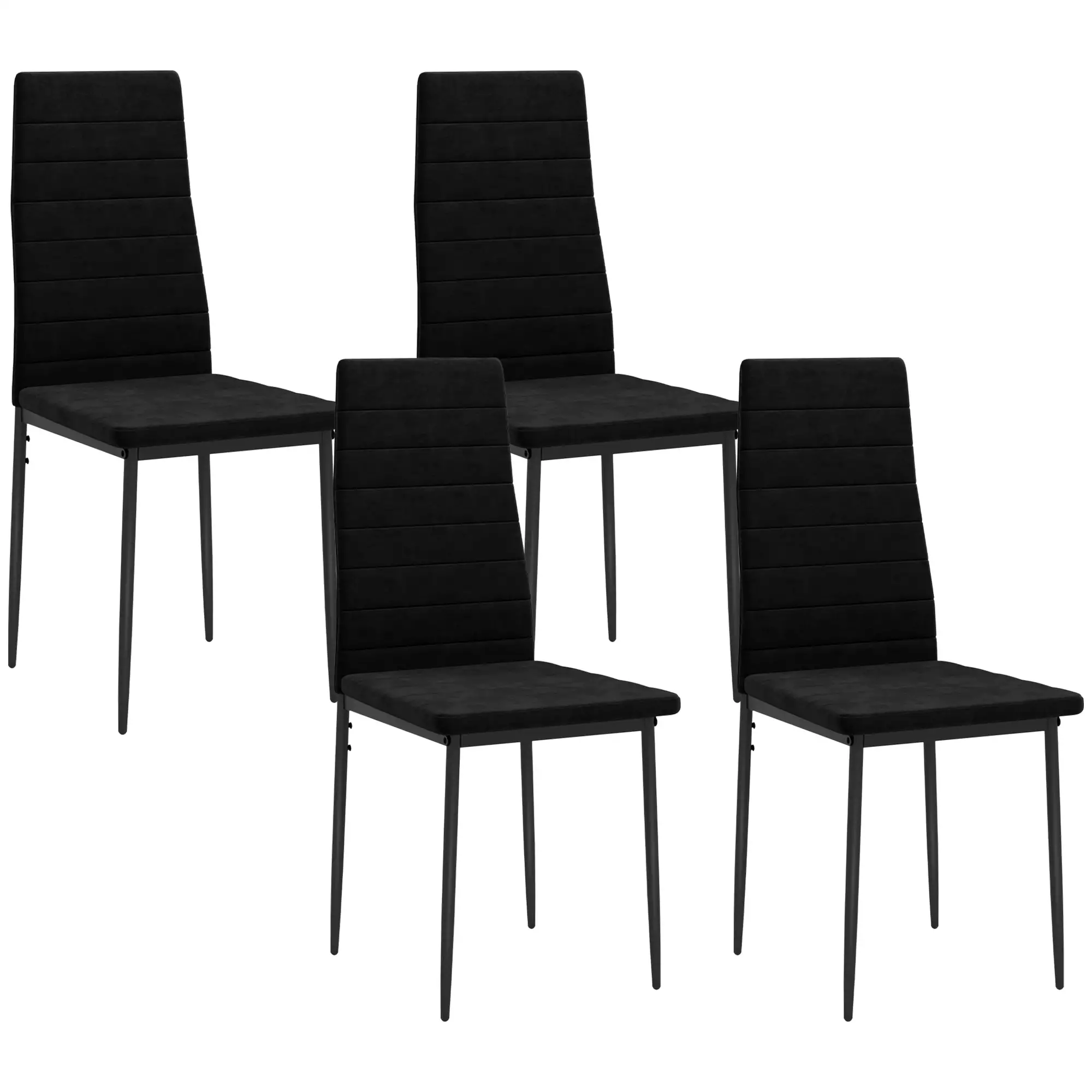 Modern Dining Chairs, Set of 4, High Back Upholstery, Metal Legs, Black