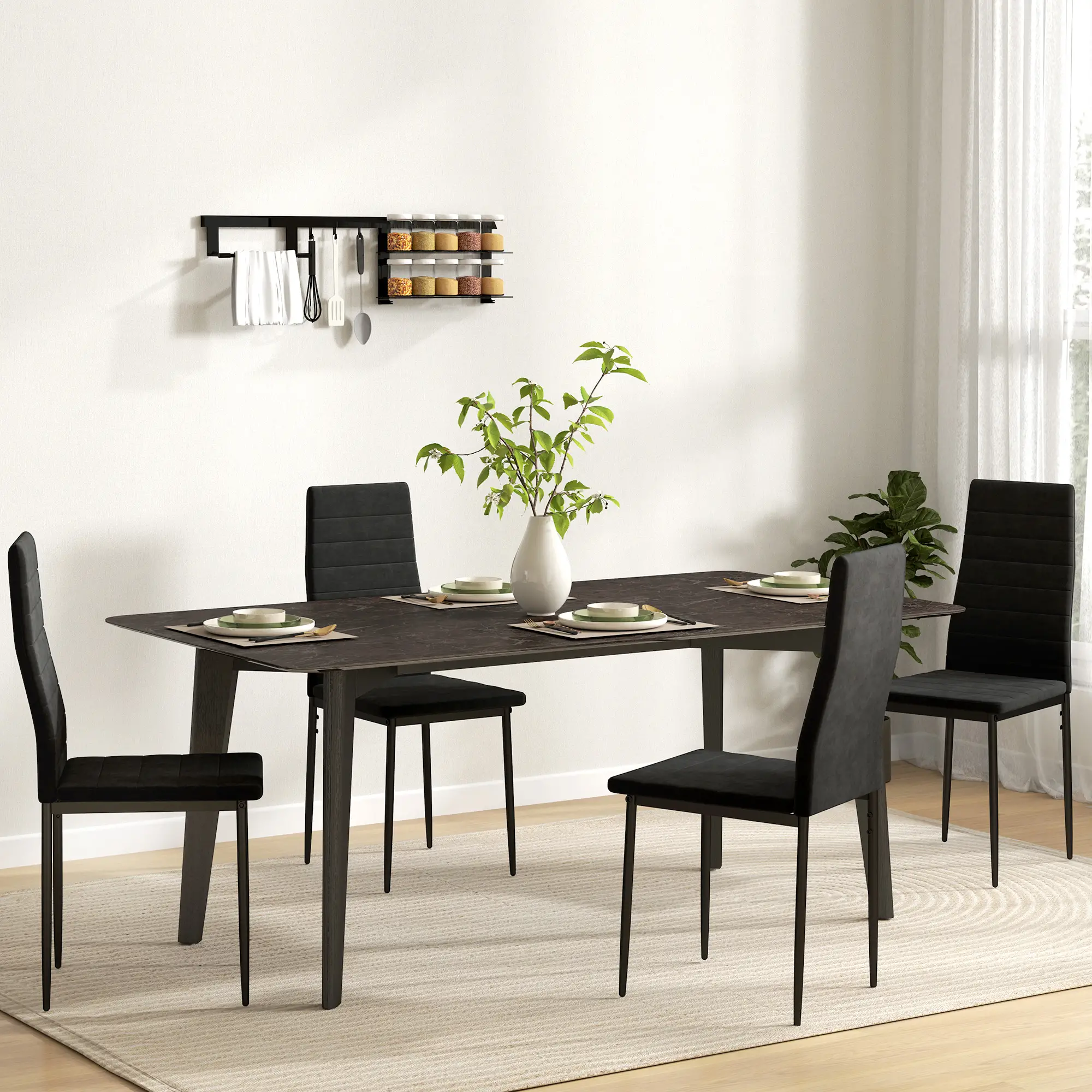 Modern Dining Chairs, Set of 4, High Back Upholstery, Metal Legs, Black - Image 2