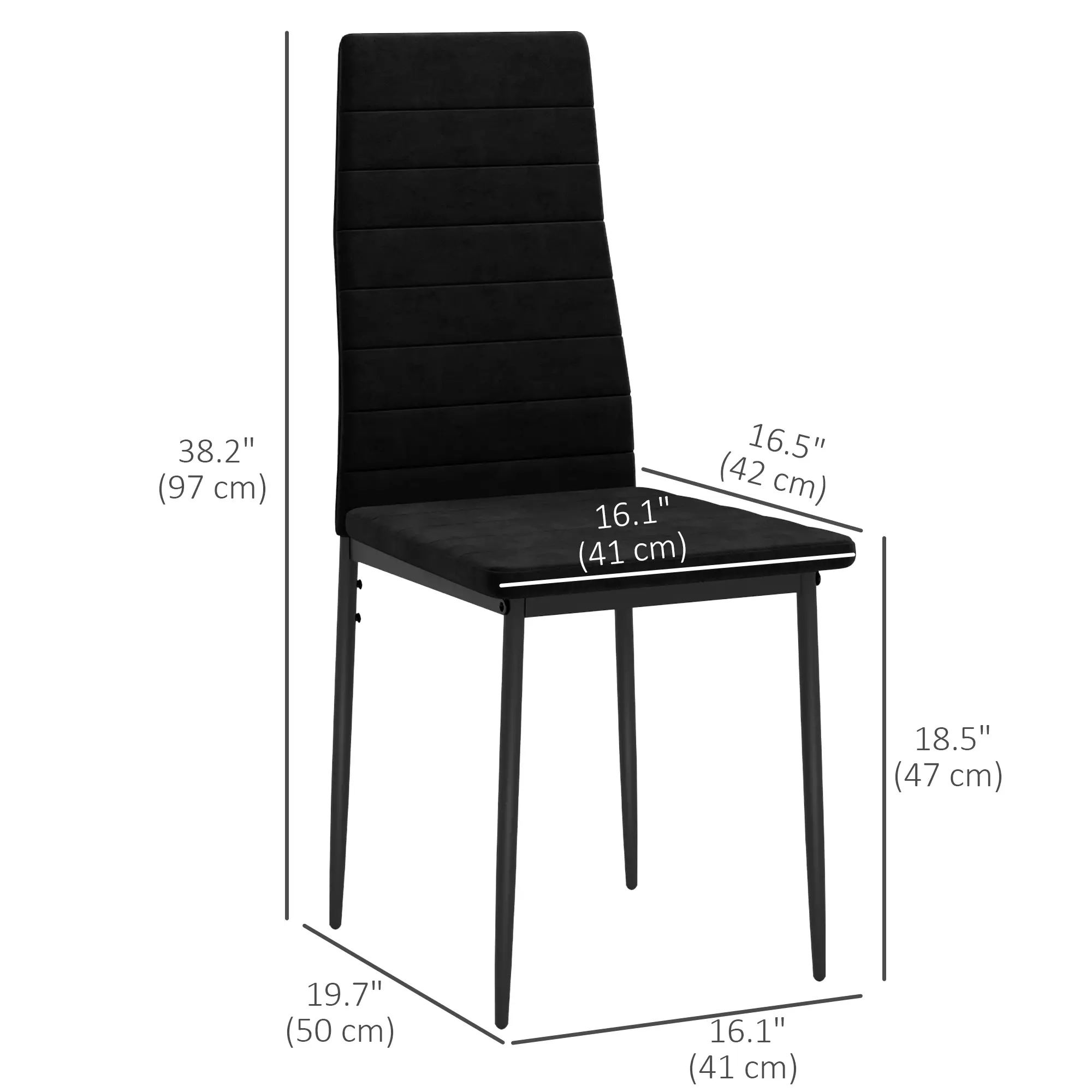 Modern Dining Chairs, Set of 4, High Back Upholstery, Metal Legs, Black - Image 3