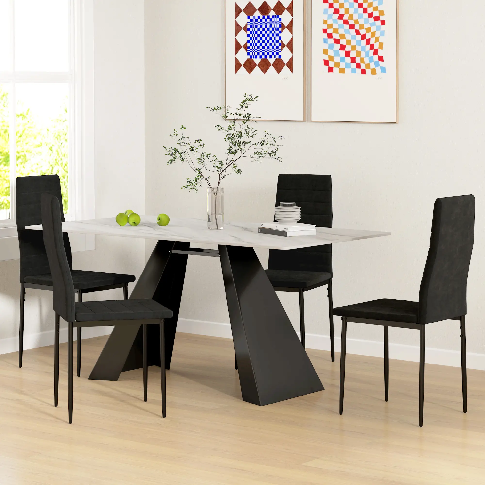 Modern Dining Chairs, Set of 4, High Back Upholstery, Metal Legs, Black - Image 4