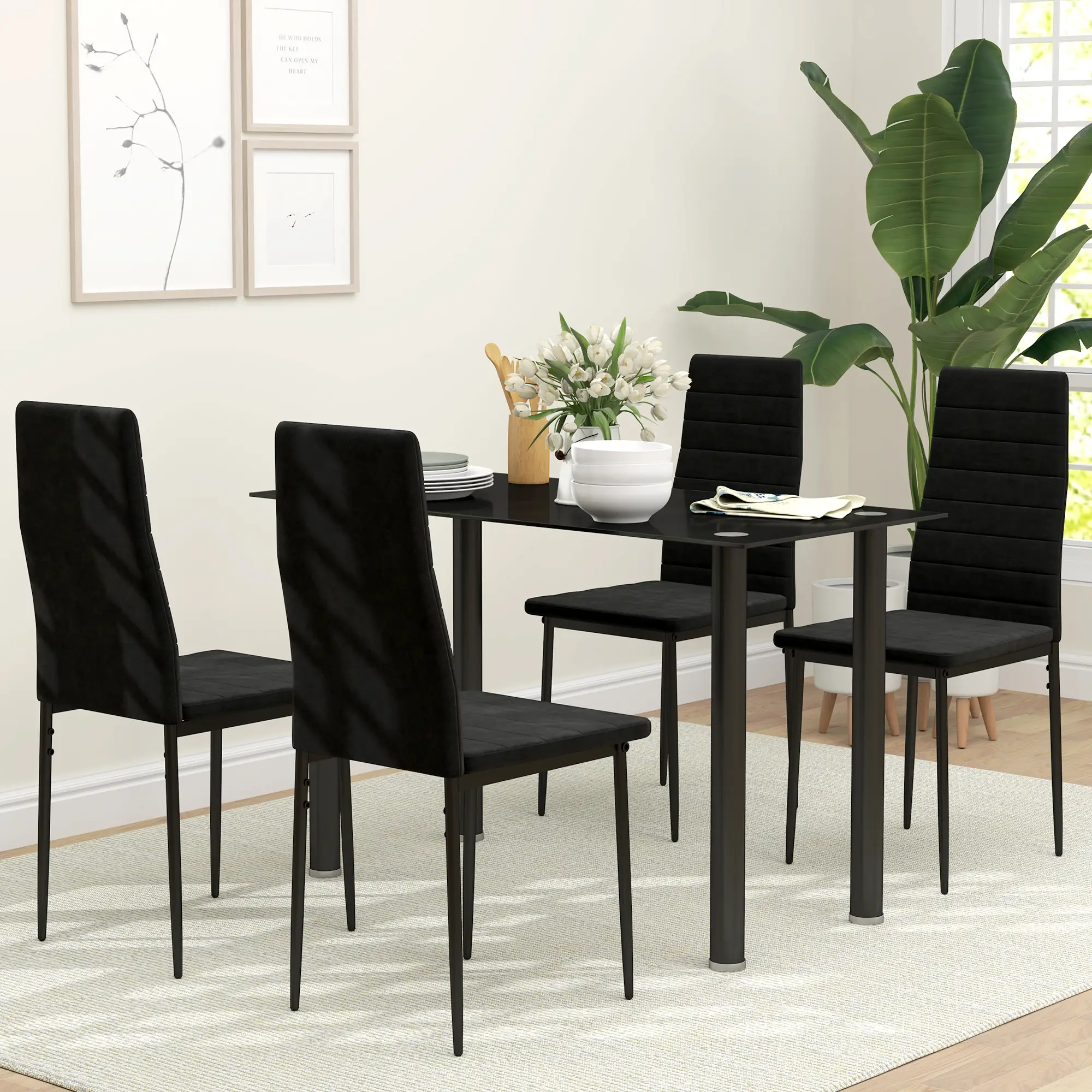 Modern Dining Chairs, Set of 4, High Back Upholstery, Metal Legs, Black - Image 7