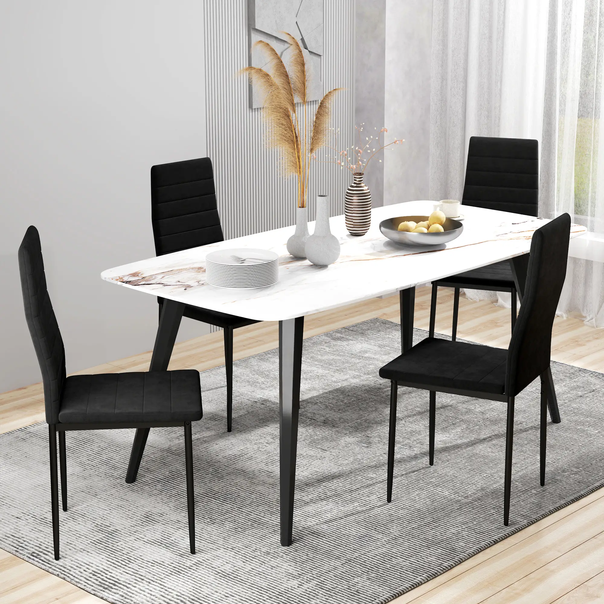 Modern Dining Chairs, Set of 4, High Back Upholstery, Metal Legs, Black - Image 8