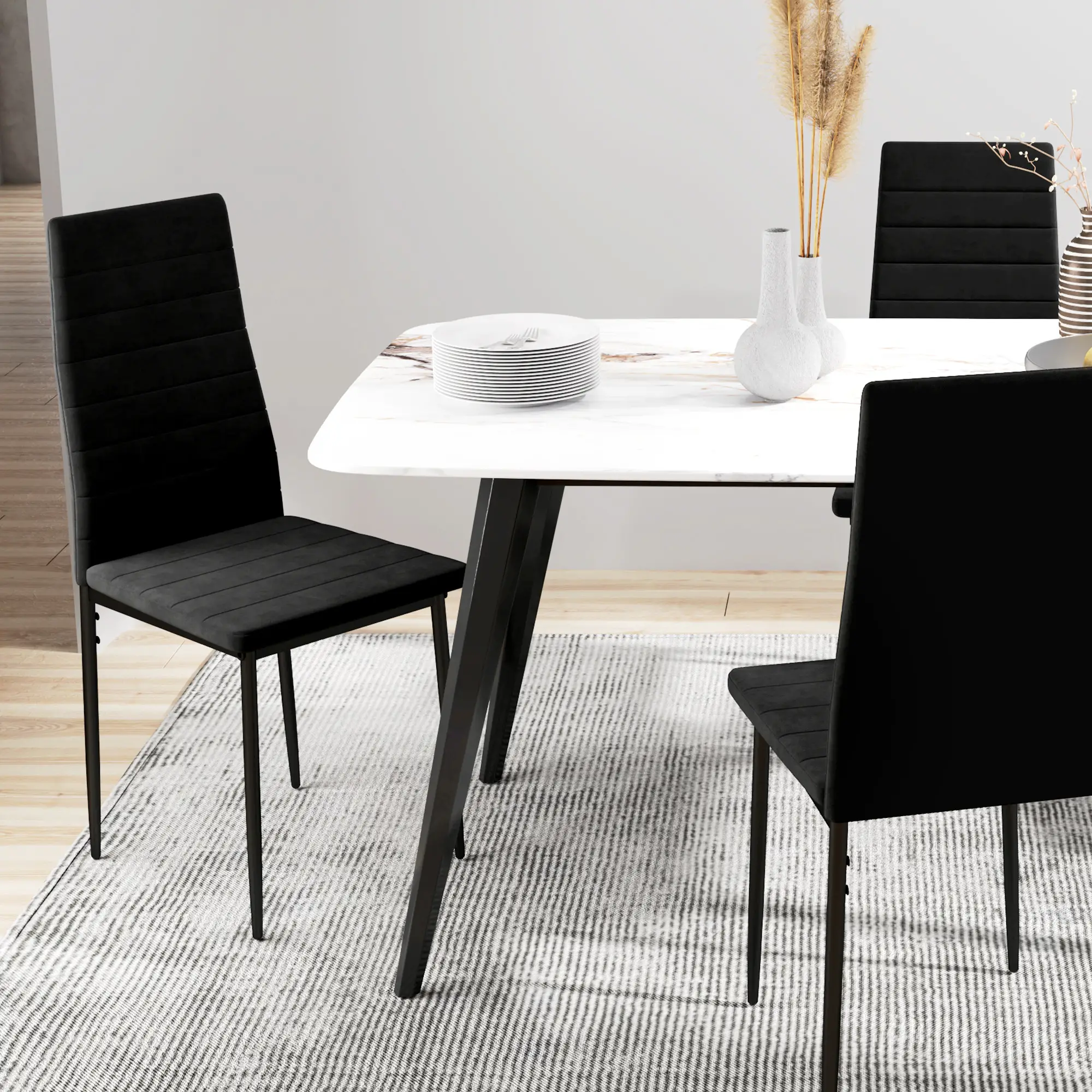 Modern Dining Chairs, Set of 4, High Back Upholstery, Metal Legs, Black - Image 9