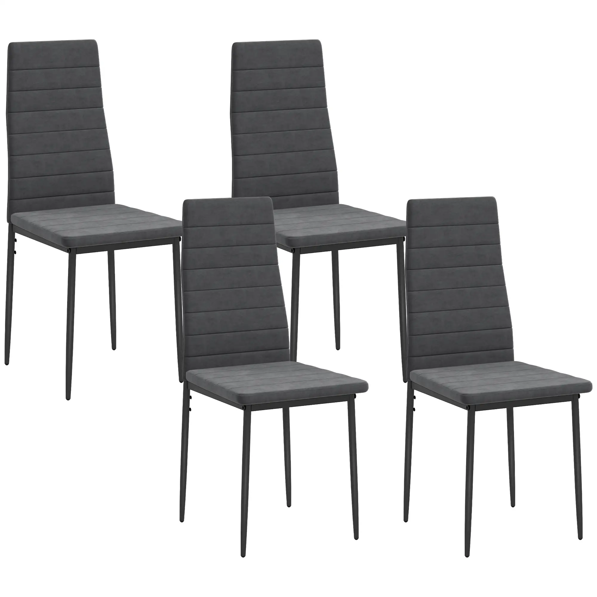 Modern Dining Chairs, Set of 4, High Back Upholstery, Metal Legs, Grey