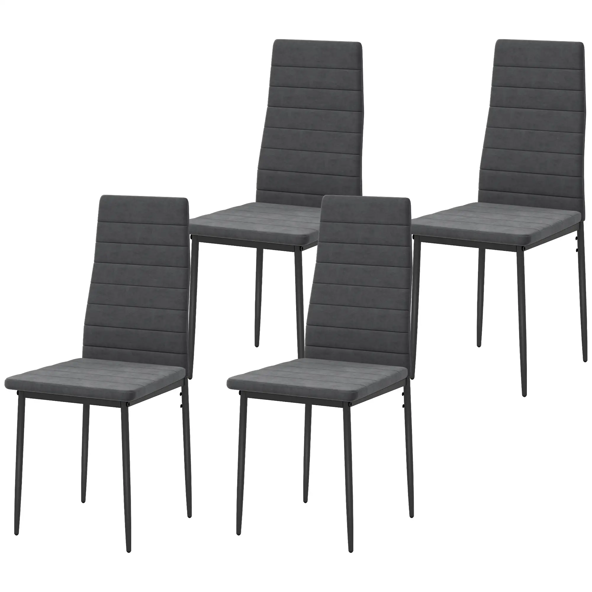 Modern Dining Chairs, Set of 4, High Back Upholstery, Metal Legs, Grey - Image 11