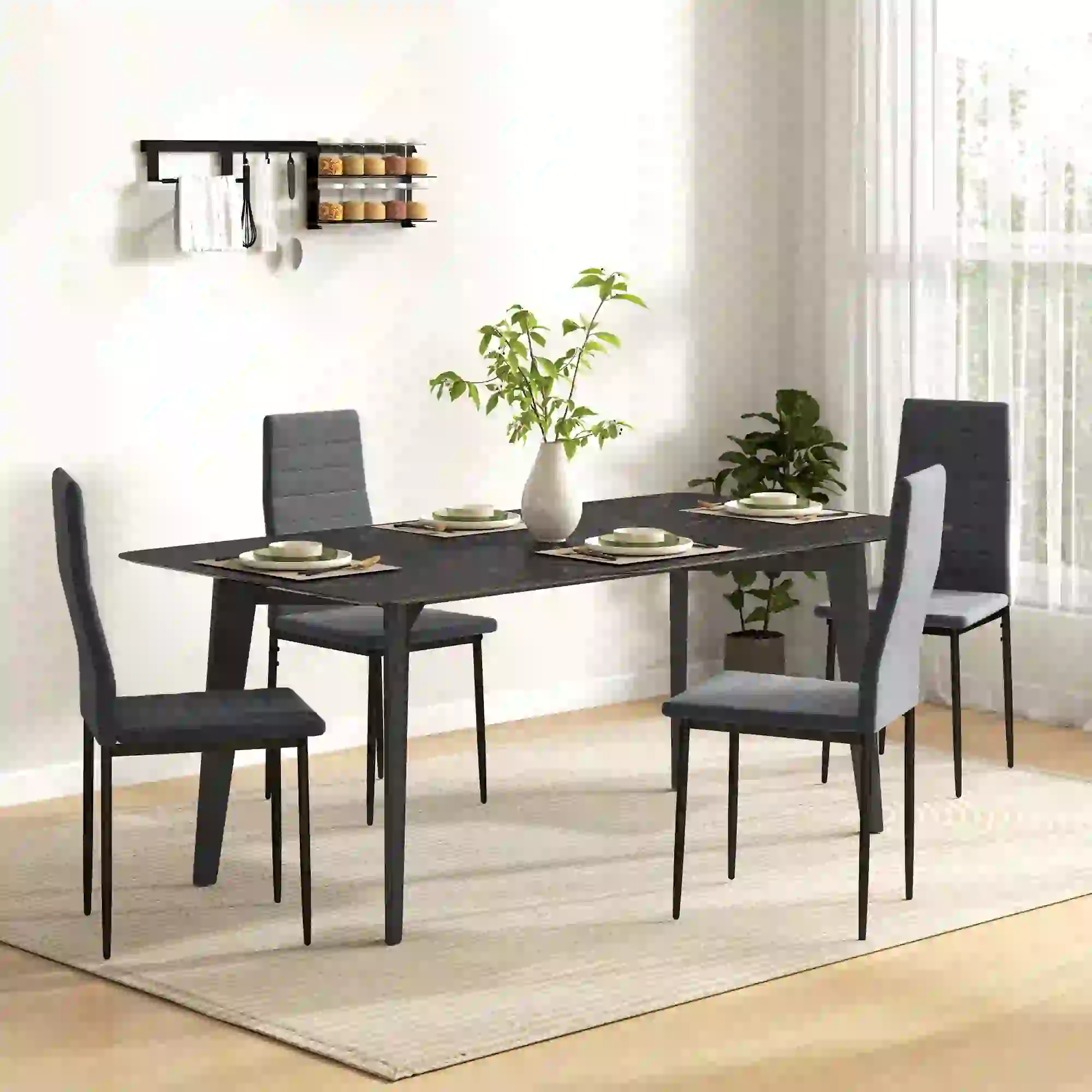 Modern Dining Chairs, Set of 4, High Back Upholstery, Metal Legs, Grey - Image 2