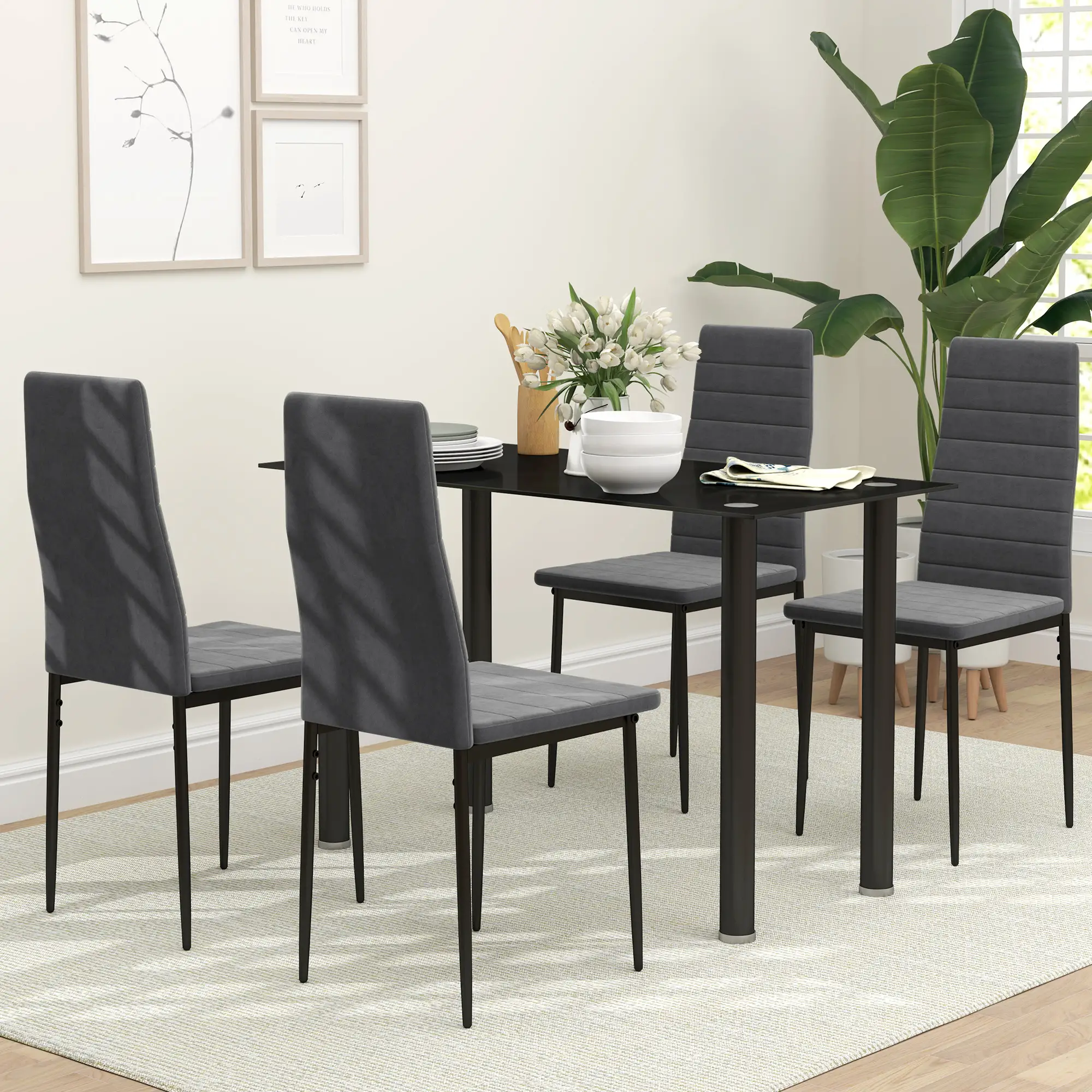 Modern Dining Chairs, Set of 4, High Back Upholstery, Metal Legs, Grey - Image 4