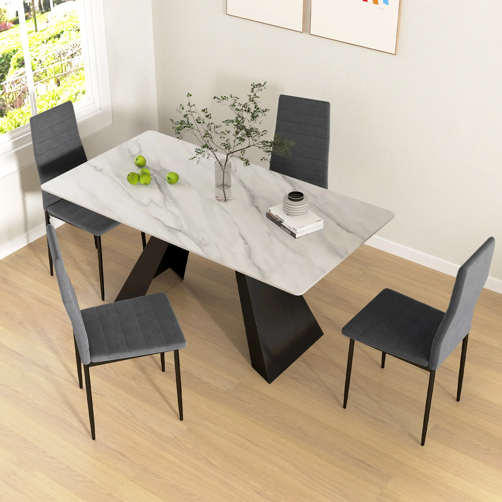 Modern Dining Chairs, Set of 4, High Back Upholstery, Metal Legs, Grey - Image 7