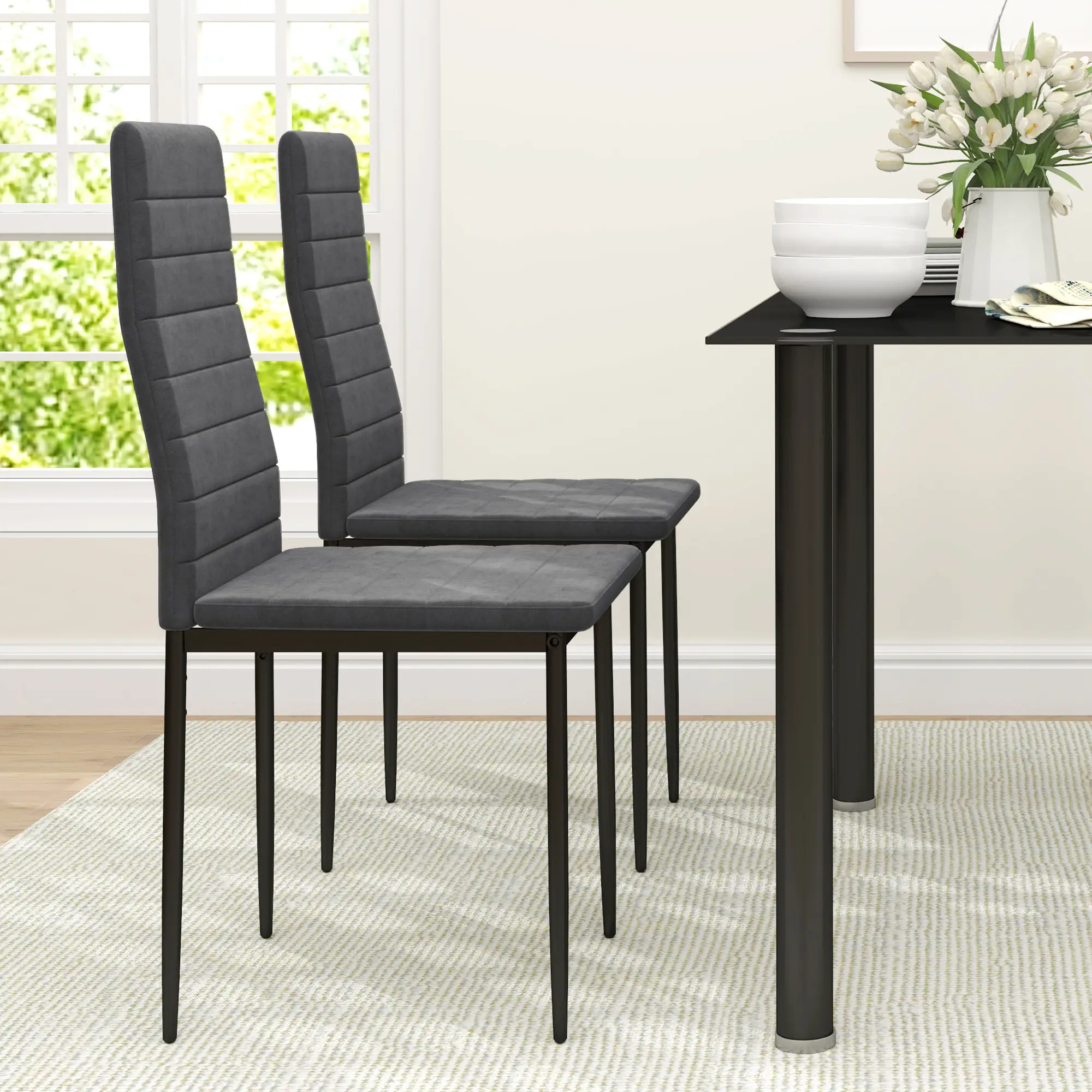 Modern Dining Chairs, Set of 4, High Back Upholstery, Metal Legs, Grey - Image 9
