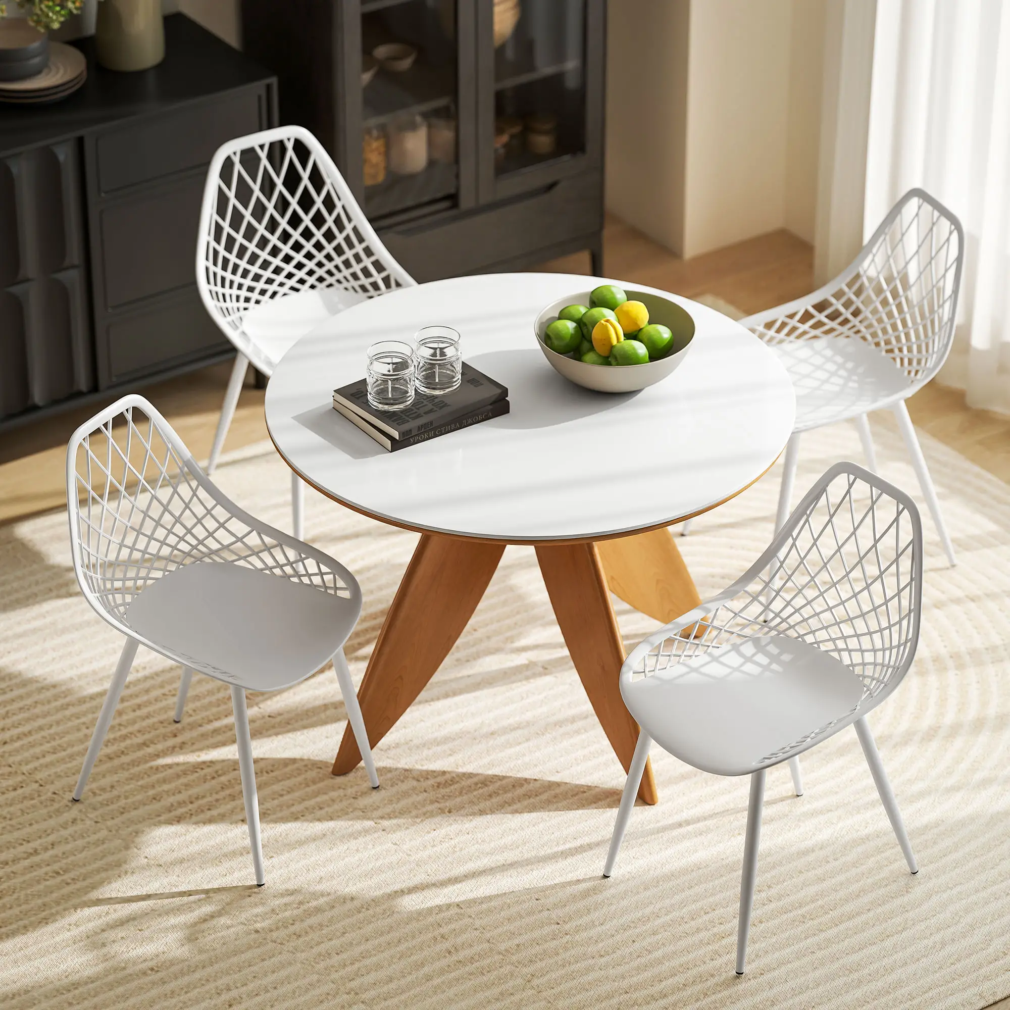 Modern Dining Chairs Set of 4, Plastic with Metal Legs, White - Image 10
