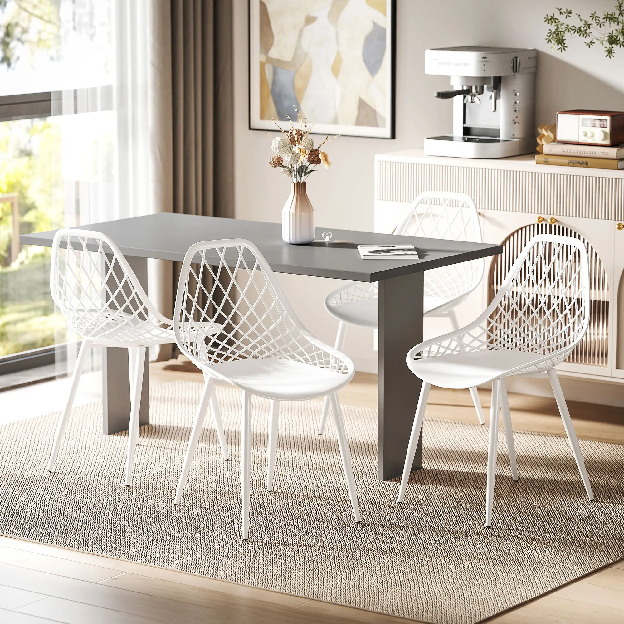 Modern Dining Chairs Set of 4, Plastic with Metal Legs, White - Image 2