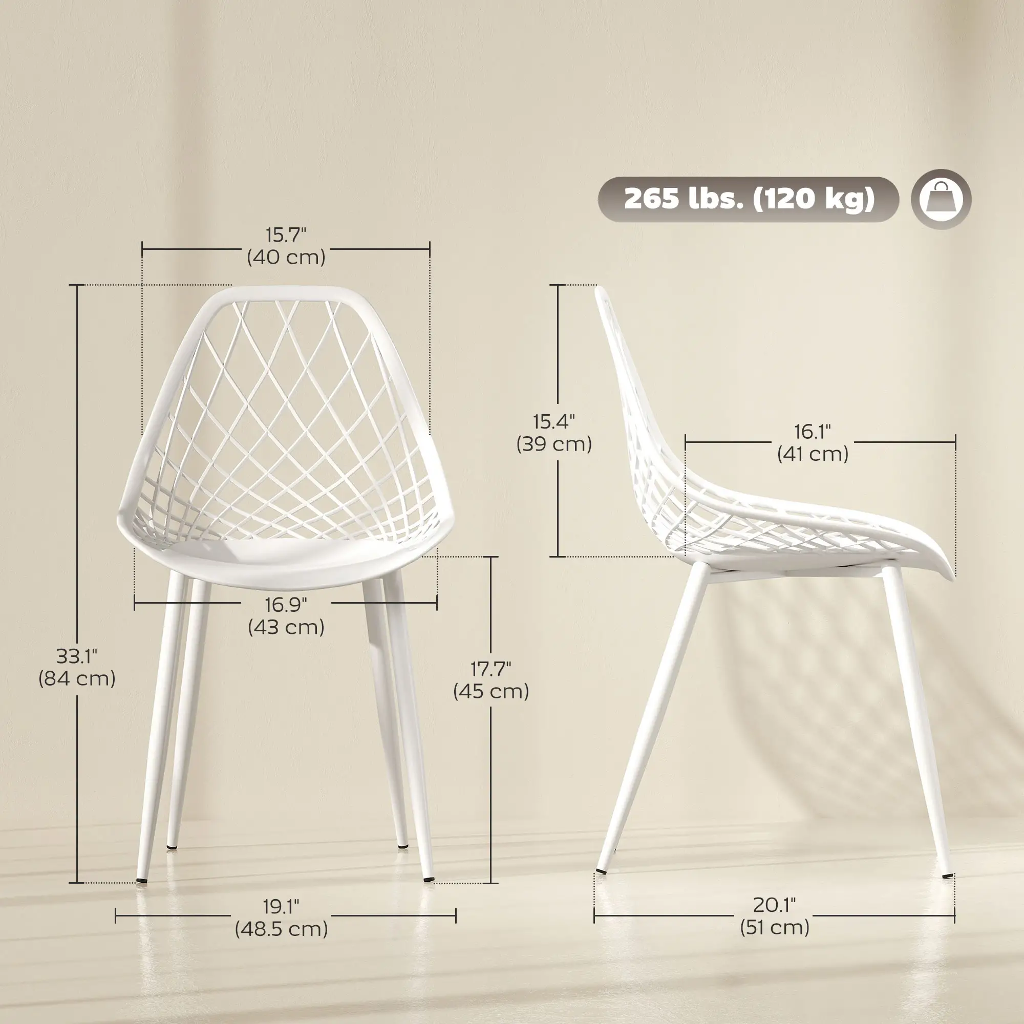 Modern Dining Chairs Set of 4, Plastic with Metal Legs, White - Image 3