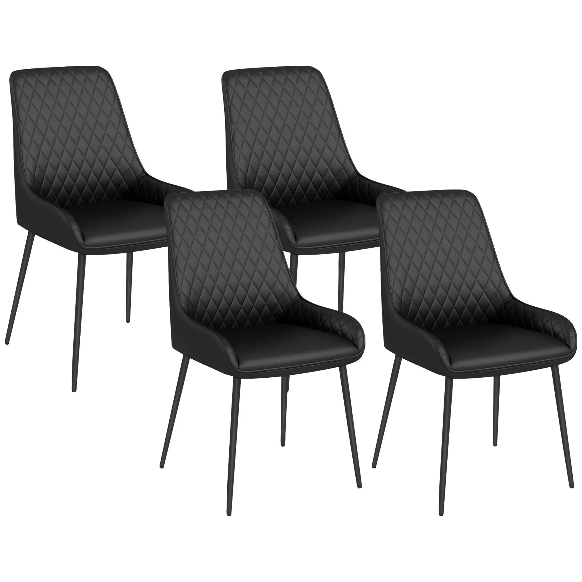 Modern Dining Chairs Set of 4, PU Leather, Metal Legs, Black