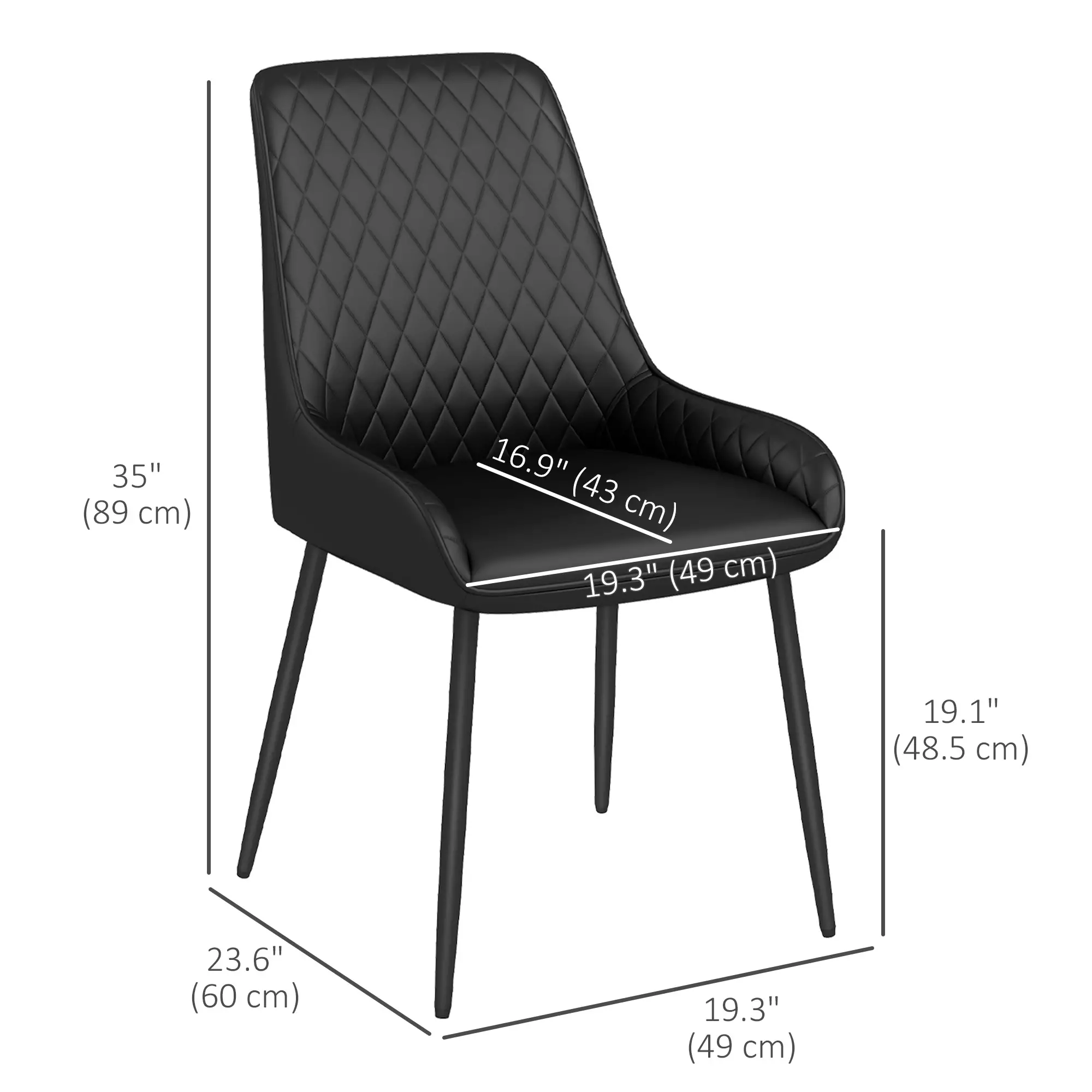 Modern Dining Chairs Set of 4, PU Leather, Metal Legs, Black - Image 3