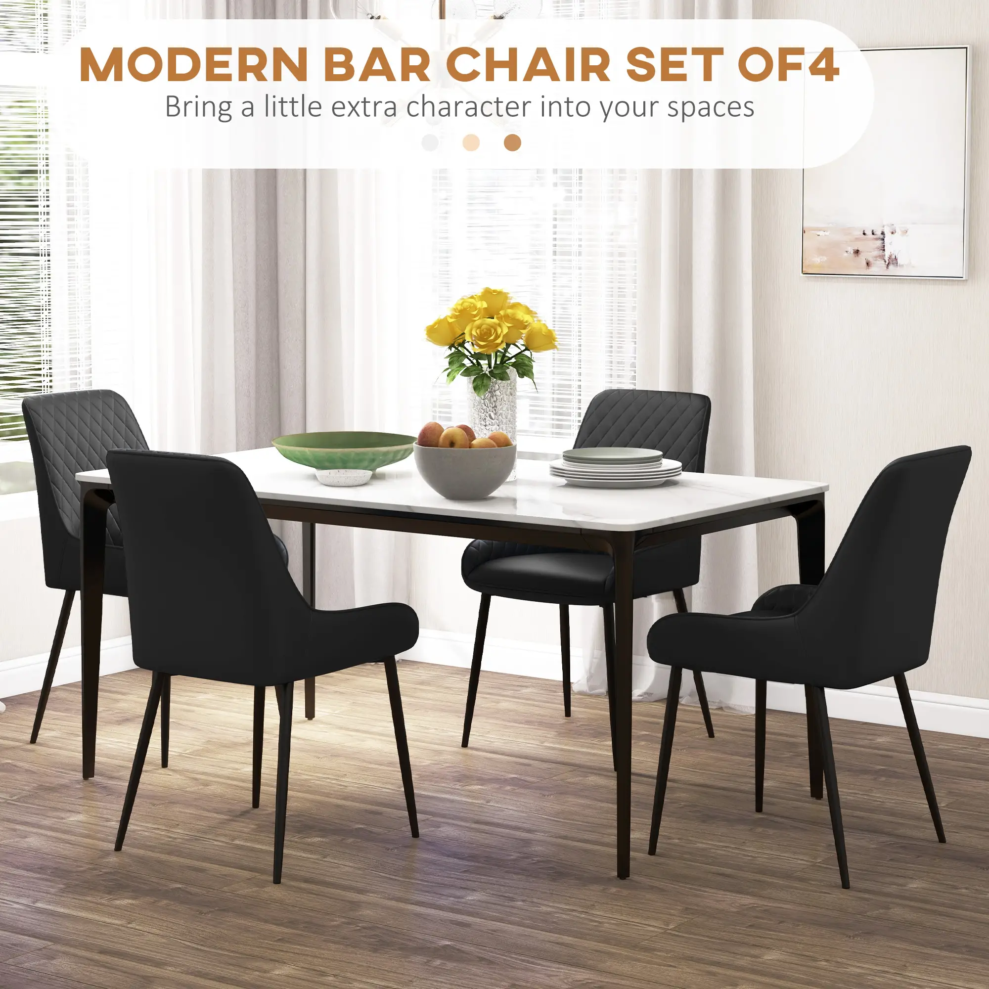 Modern Dining Chairs Set of 4, PU Leather, Metal Legs, Black - Image 4