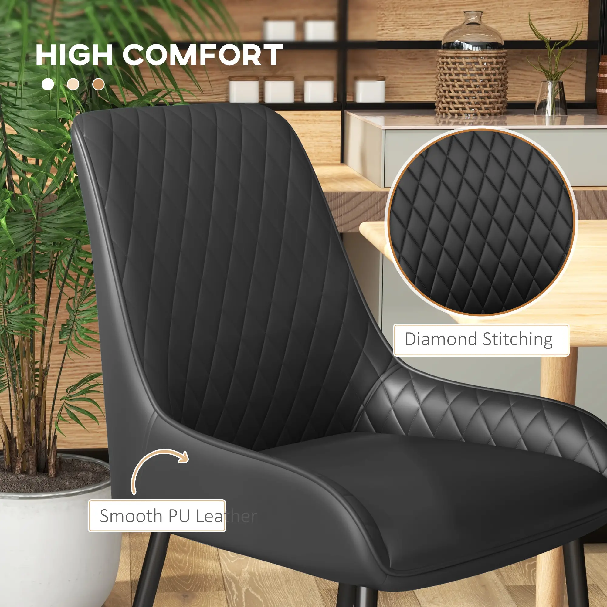 Modern Dining Chairs Set of 4, PU Leather, Metal Legs, Black - Image 5