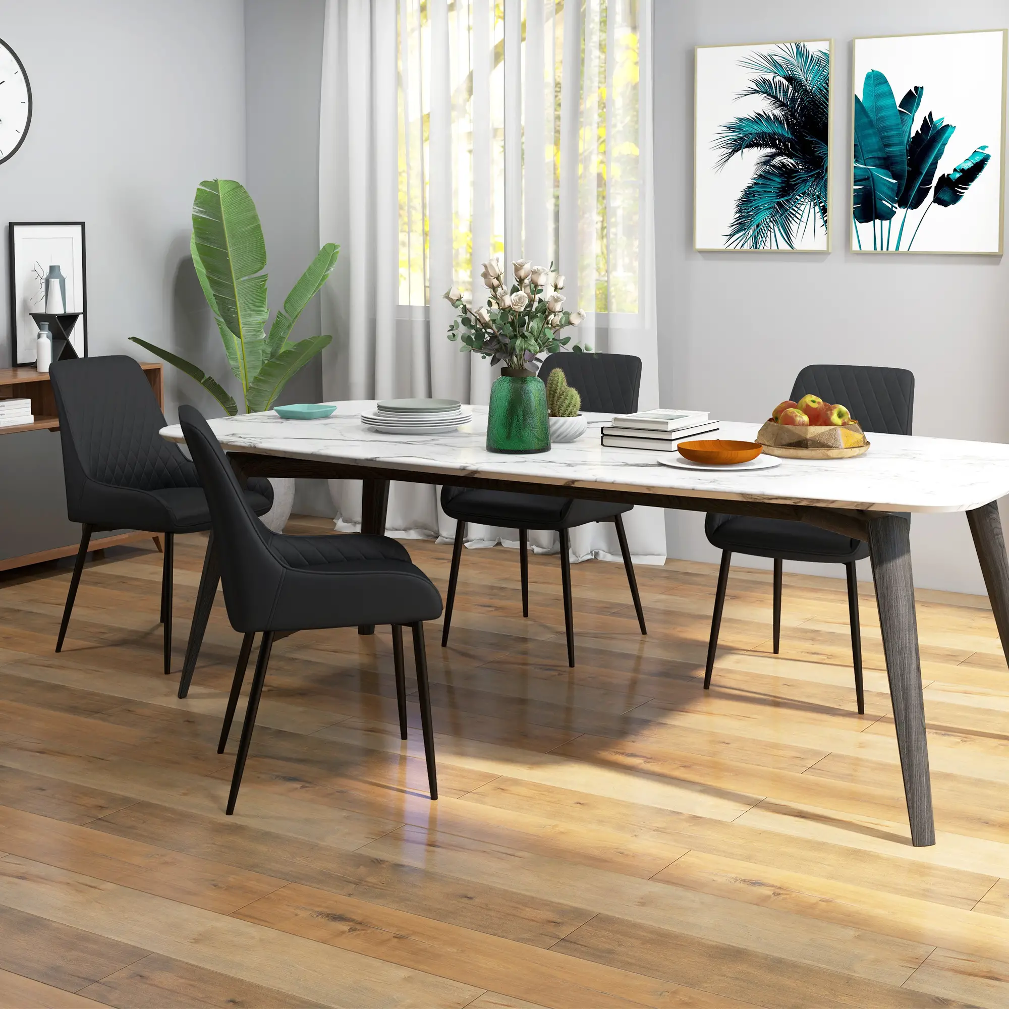 Modern Dining Chairs Set of 4, PU Leather, Metal Legs, Black - Image 7