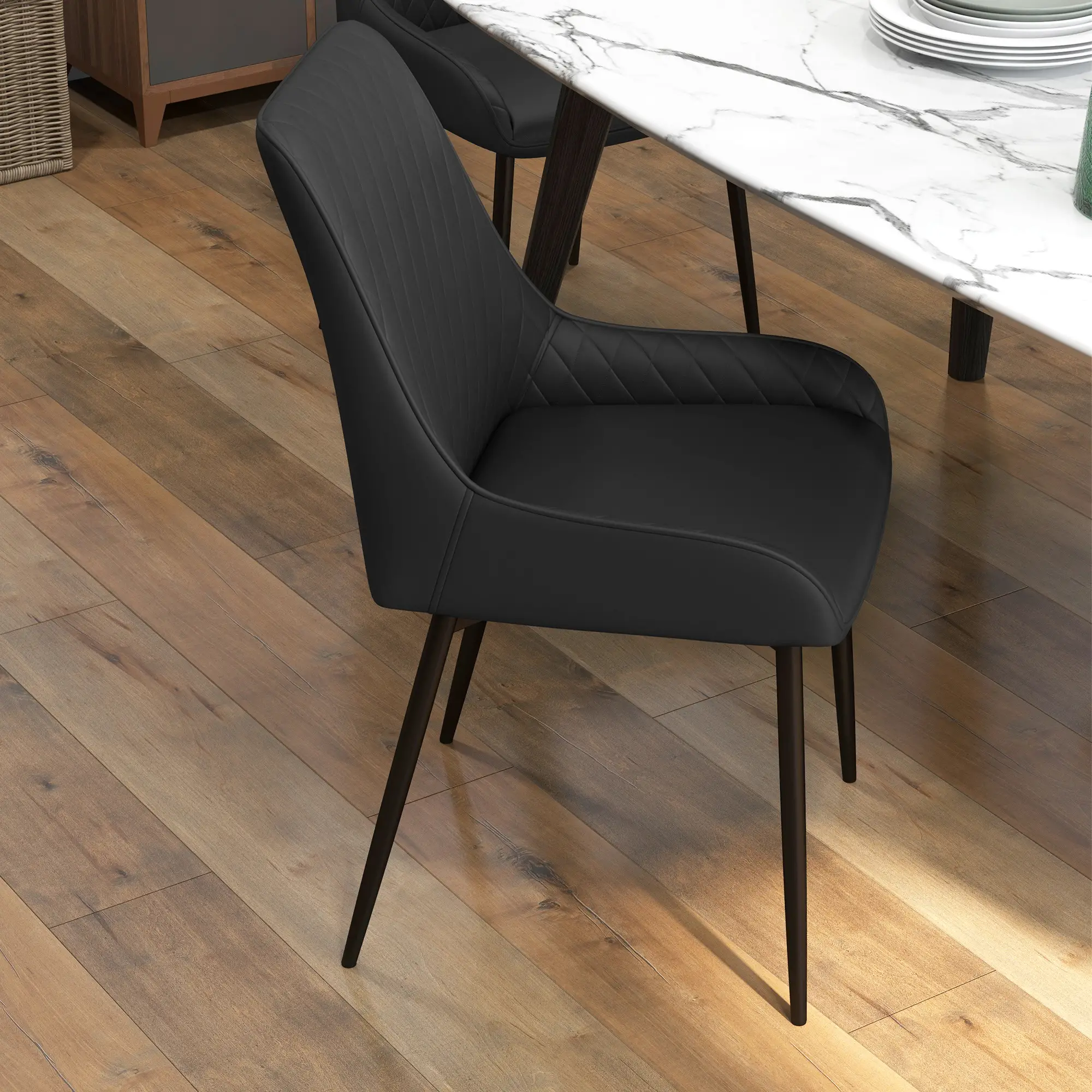 Modern Dining Chairs Set of 4, PU Leather, Metal Legs, Black - Image 8