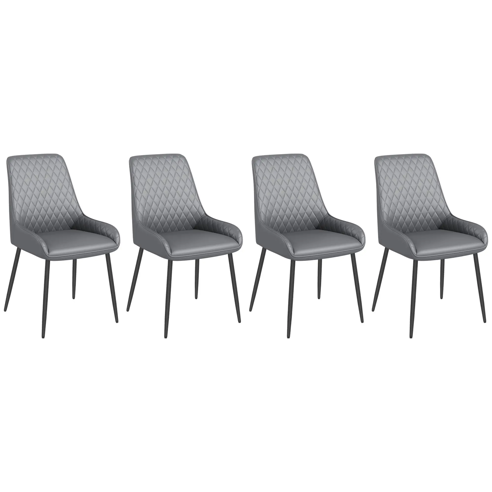 Modern Dining Chairs Set of 4, PU Leather, Metal Legs, Grey