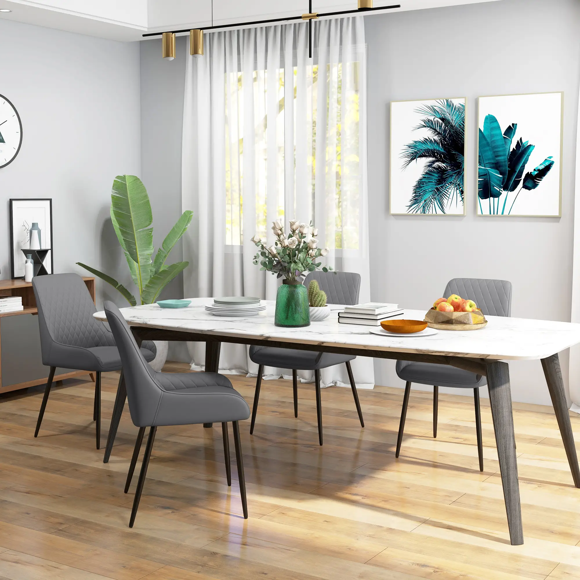 Modern Dining Chairs Set of 4, PU Leather, Metal Legs, Grey - Image 2