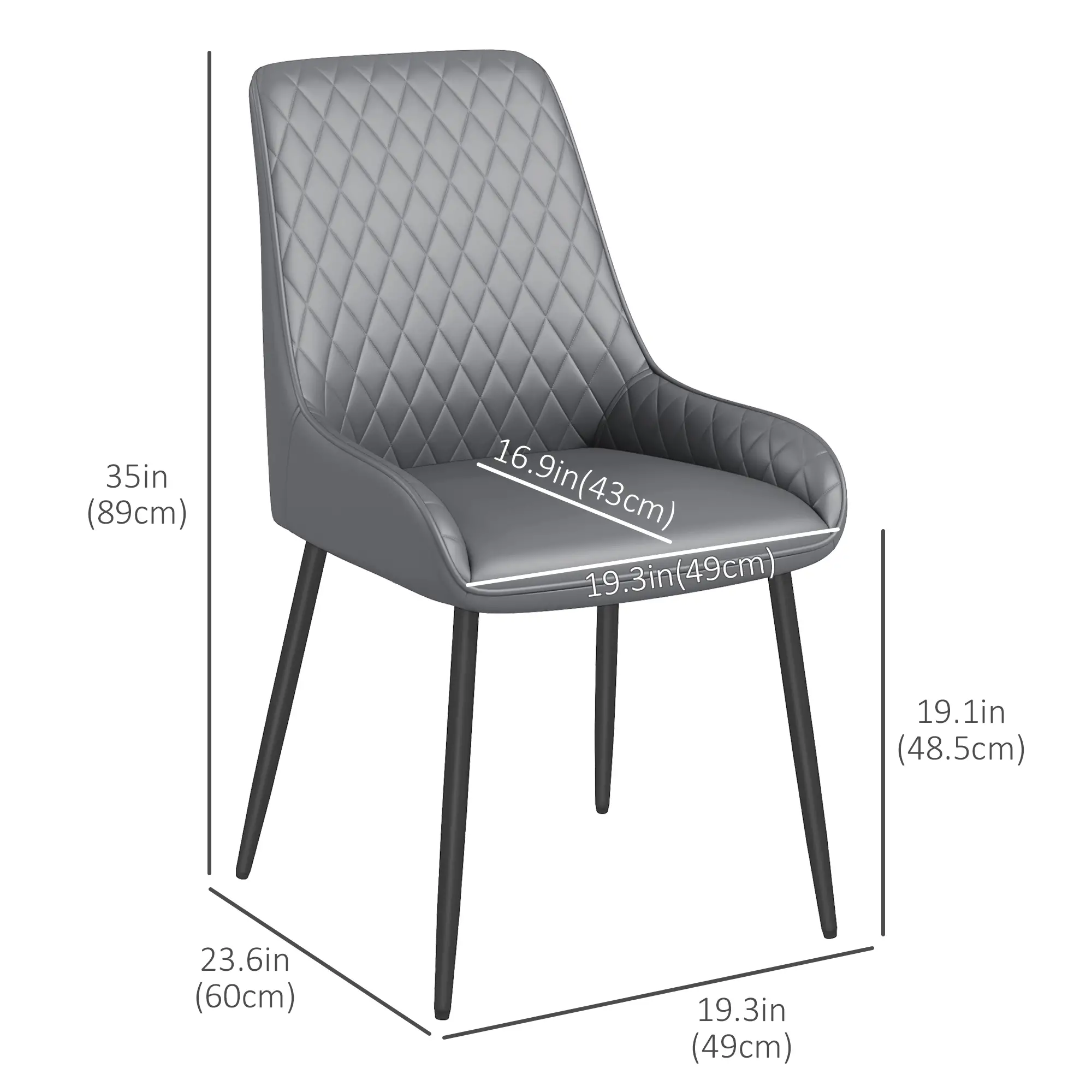 Modern Dining Chairs Set of 4, PU Leather, Metal Legs, Grey - Image 3