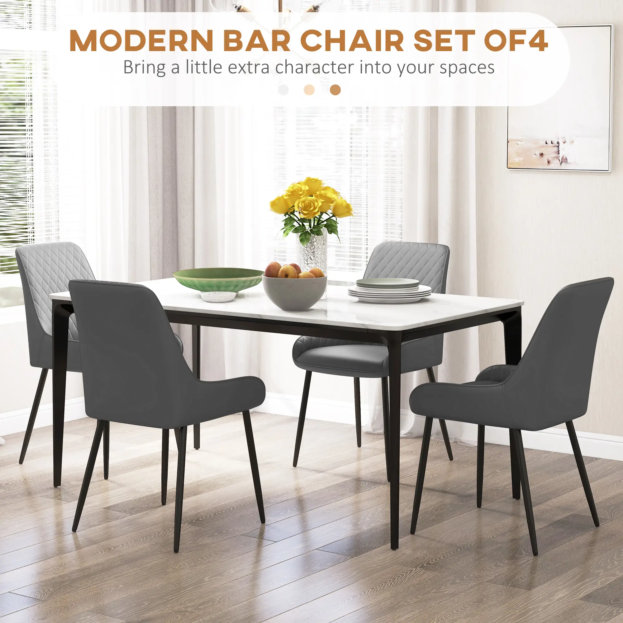Modern Dining Chairs Set of 4, PU Leather, Metal Legs, Grey - Image 4