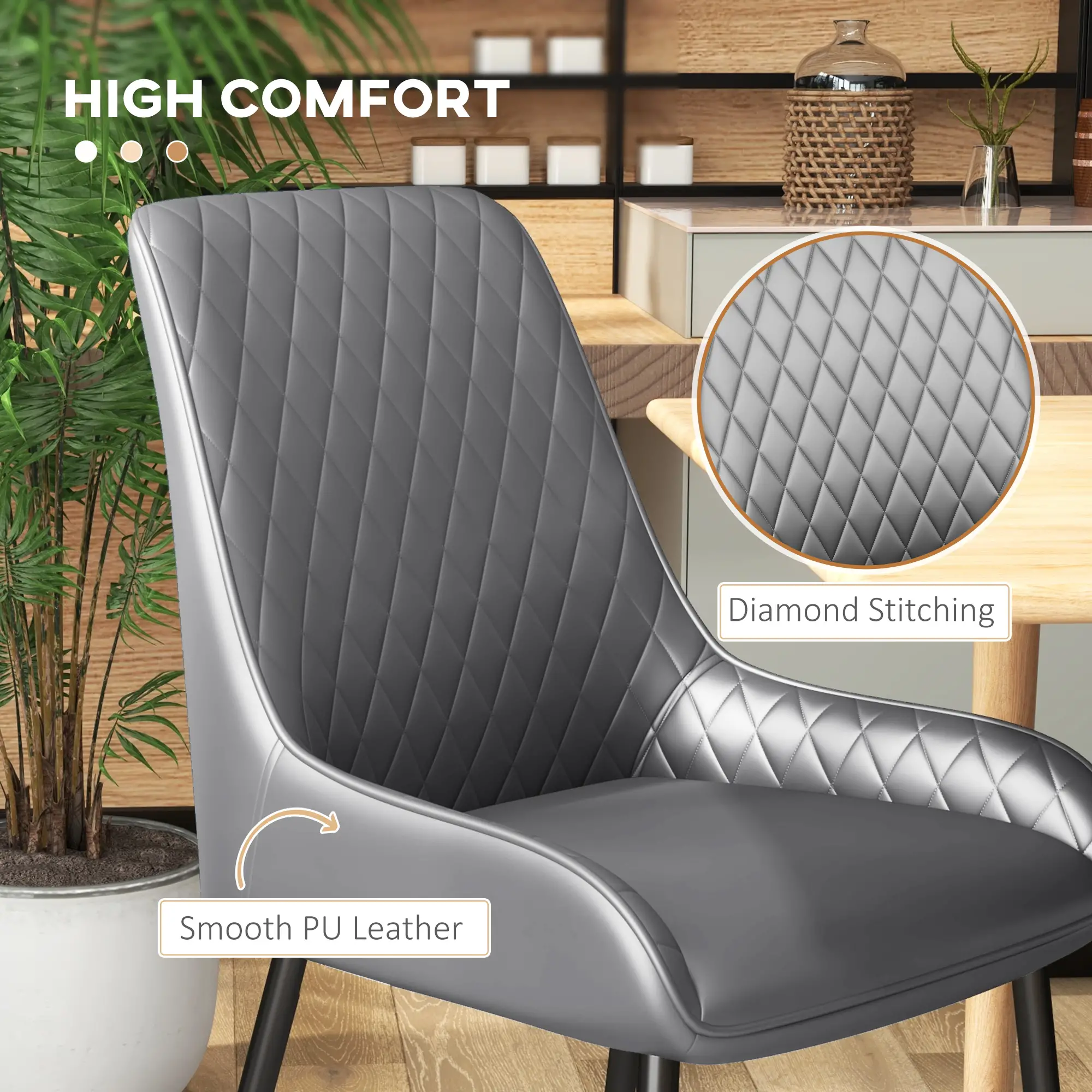 Modern Dining Chairs Set of 4, PU Leather, Metal Legs, Grey - Image 5