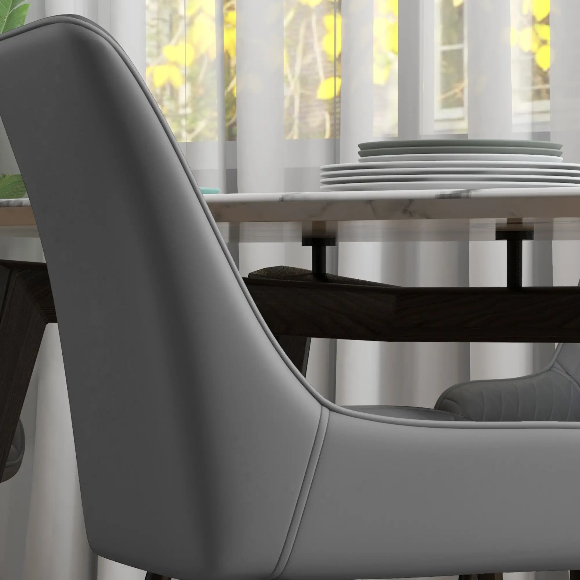 Modern Dining Chairs Set of 4, PU Leather, Metal Legs, Grey - Image 9