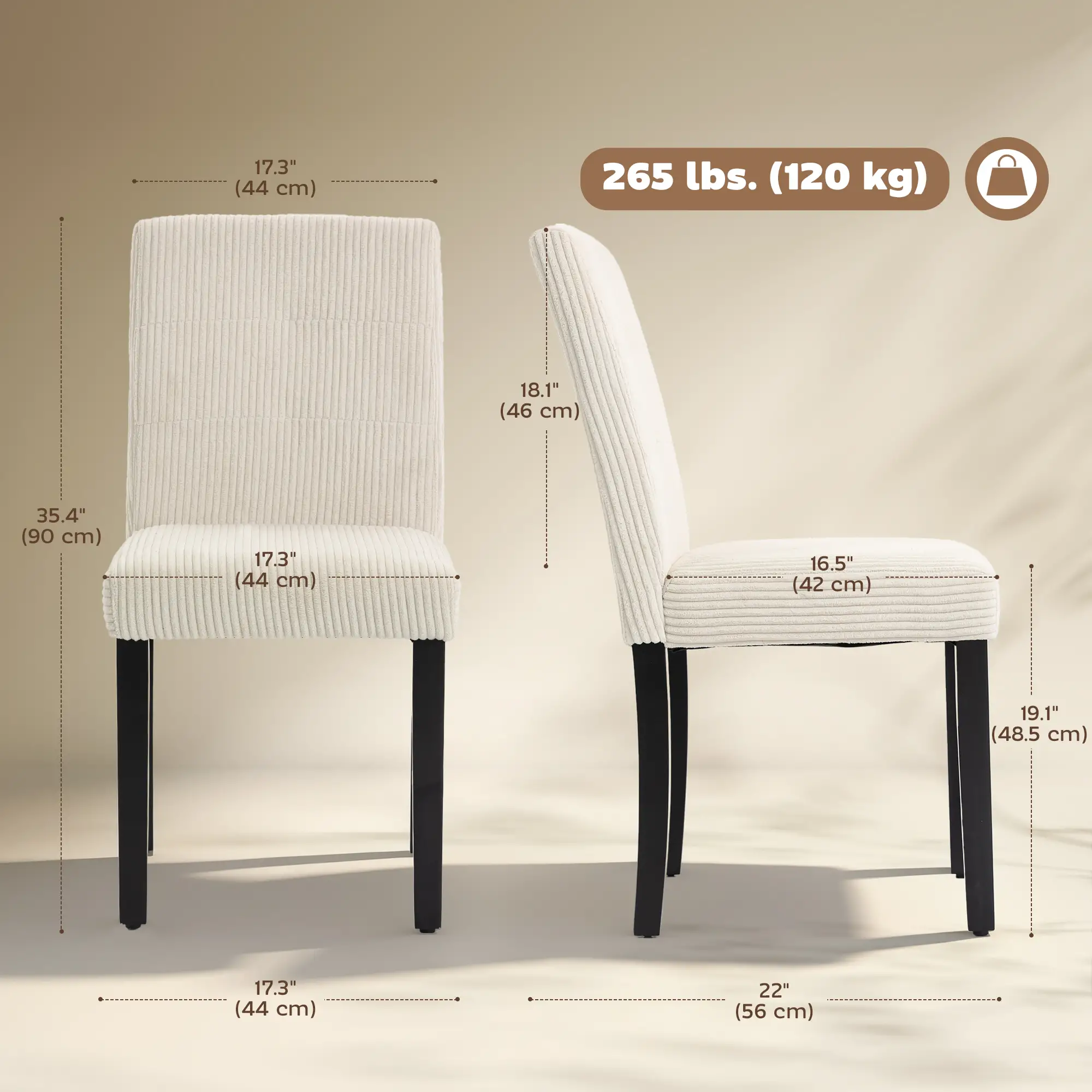 Modern Dining Chairs Set of 4, Rubberwood Legs, Padded Seat, Beige - Image 3