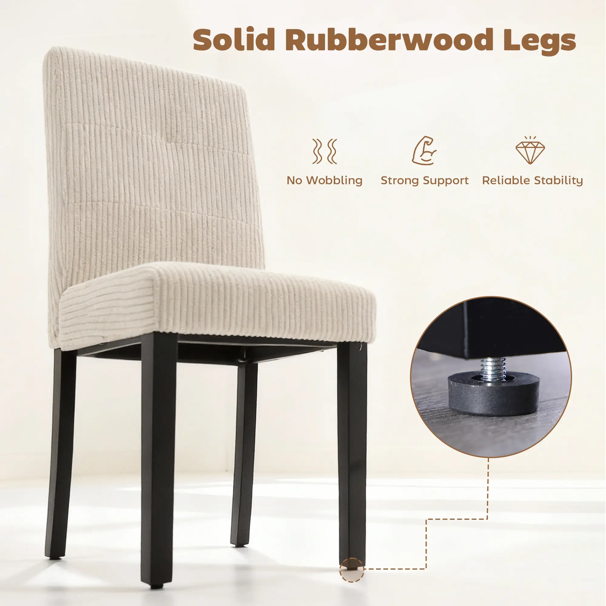 Modern Dining Chairs Set of 4, Rubberwood Legs, Padded Seat, Beige - Image 6