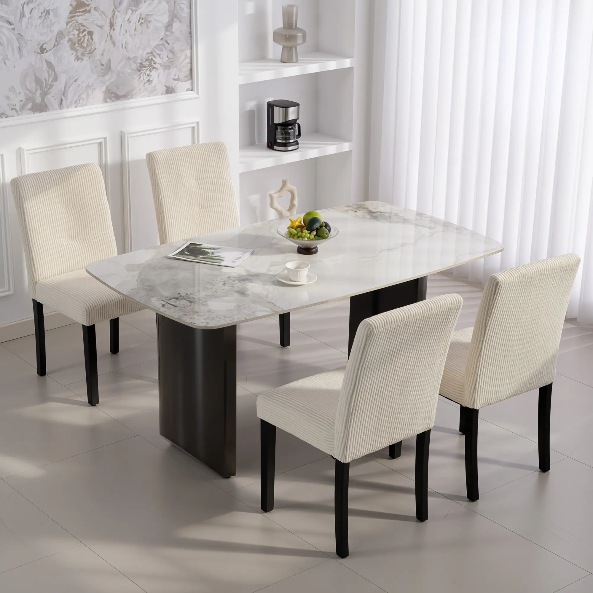 Modern Dining Chairs Set of 4, Rubberwood Legs, Padded Seat, Beige - Image 8