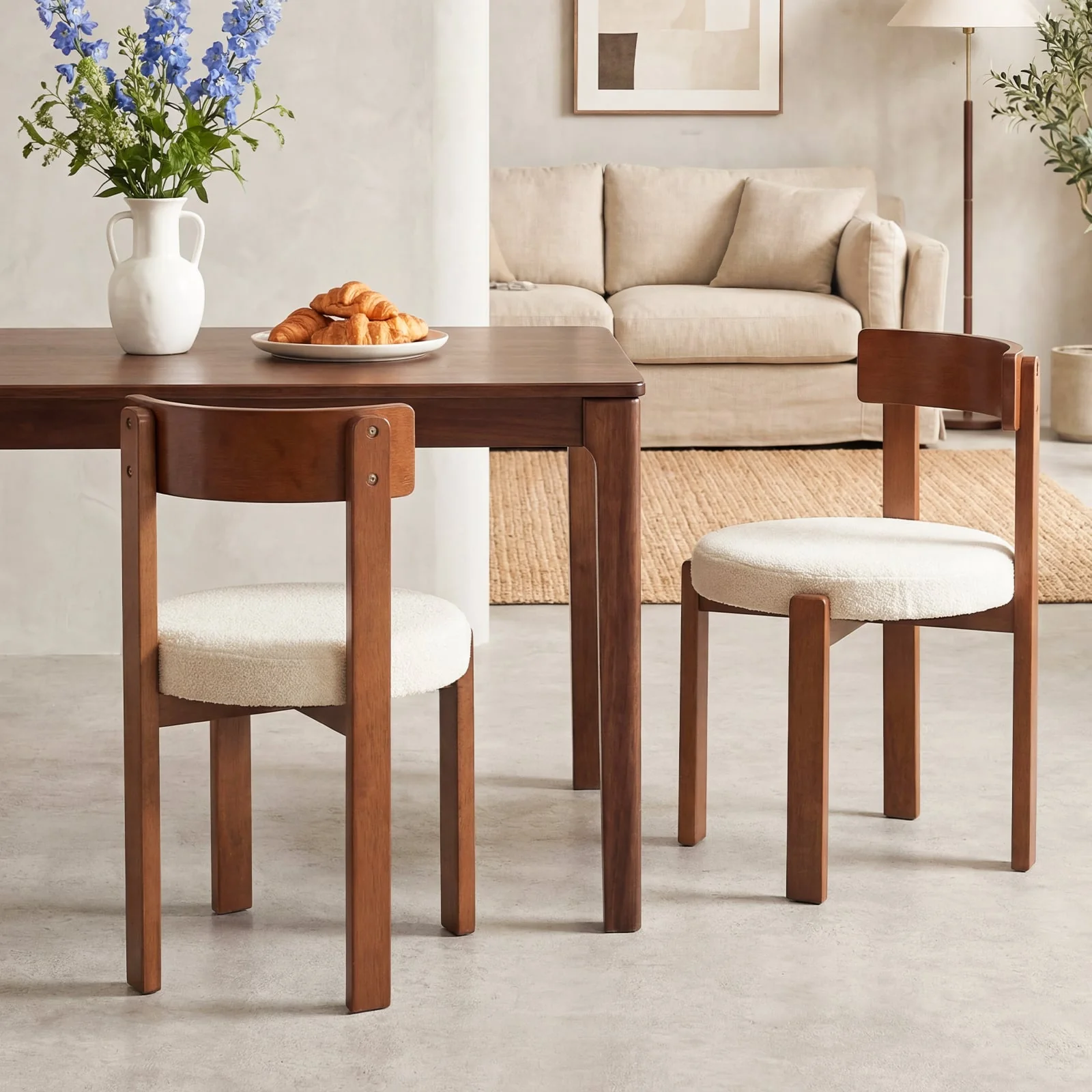 Modern Dining Chairs, Set of 4, Solid Rubber Wood Legs, Brown - Image 3