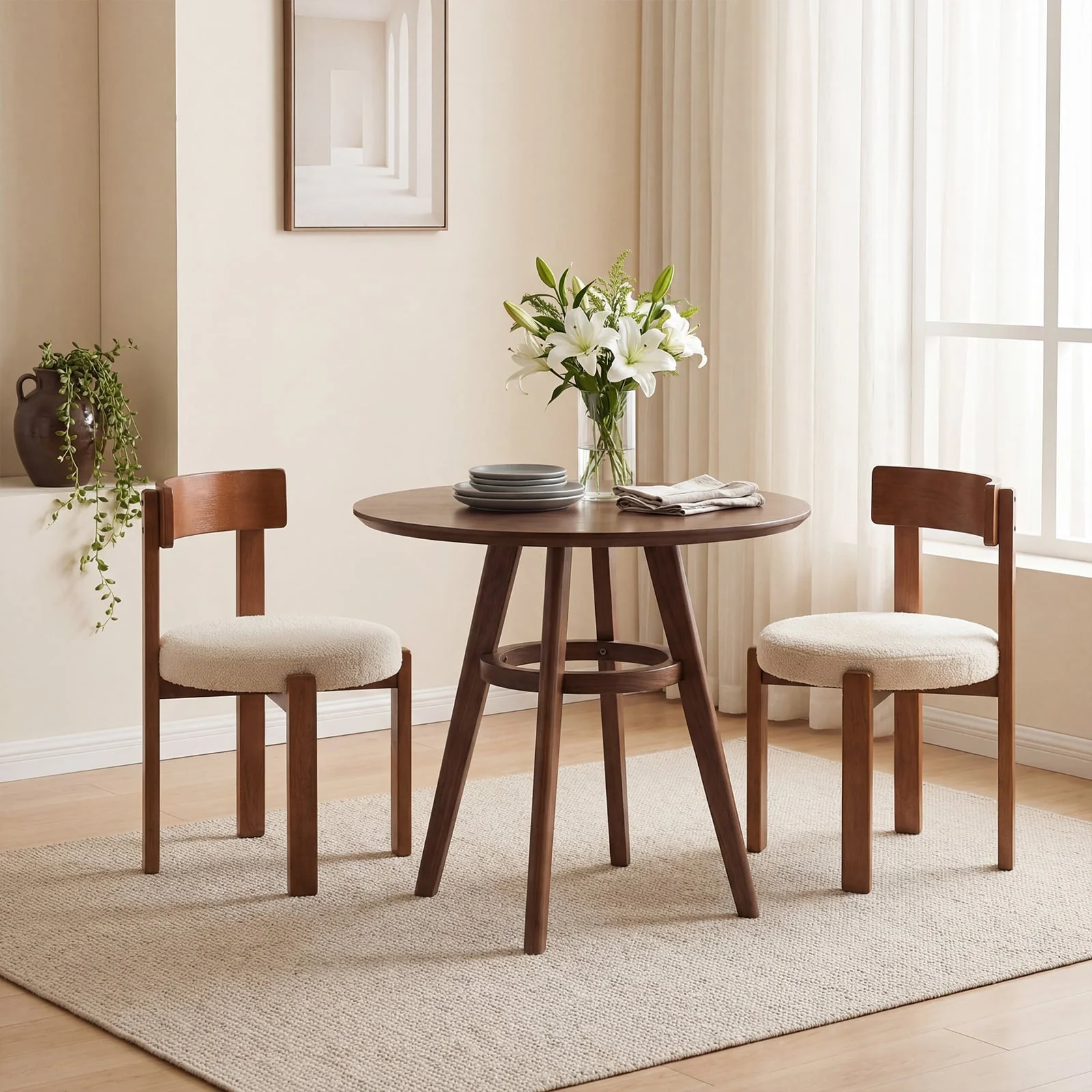 Modern Dining Chairs, Set of 4, Solid Rubber Wood Legs, Brown - Image 5