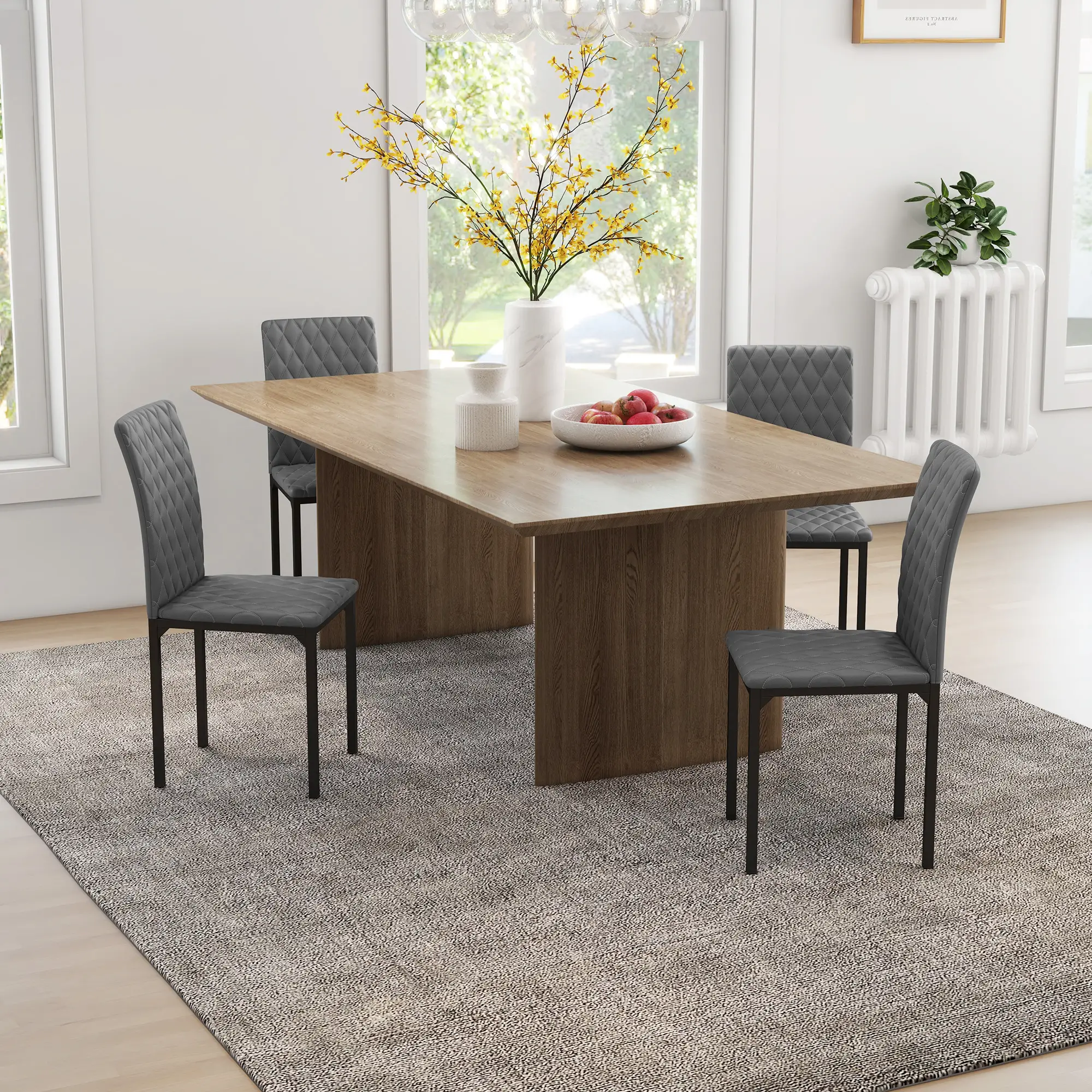 Modern Dining Chairs Set of 4, Tufted High Back, Upholstered Seat, Steel Legs - Image 2