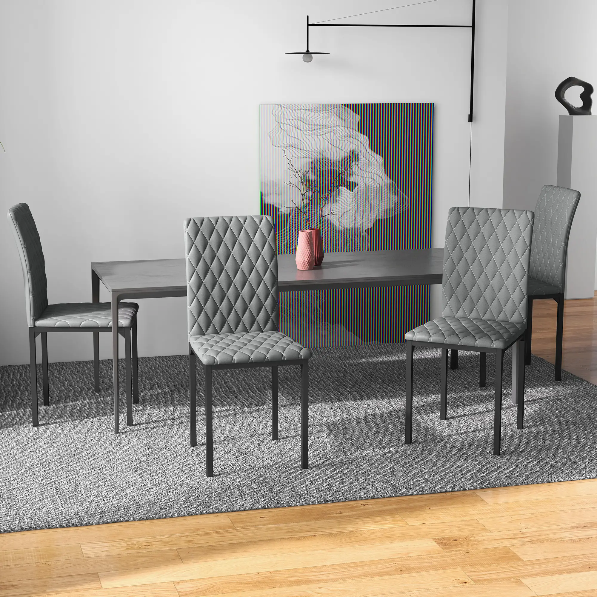 Modern Dining Chairs Set of 4, Tufted High Back, Upholstered Seat, Steel Legs - Image 6