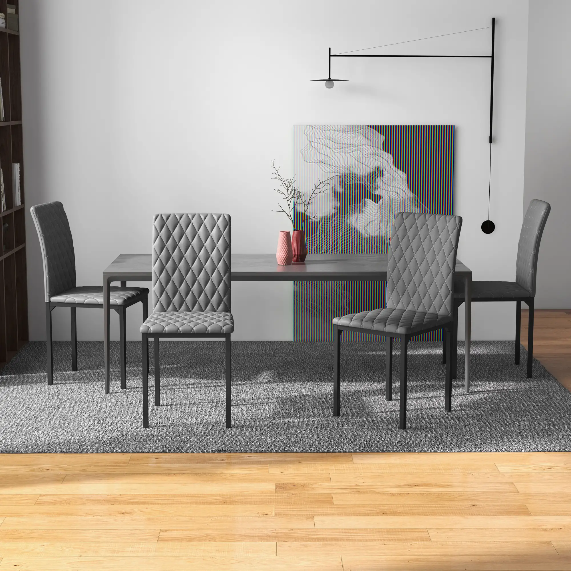 Modern Dining Chairs Set of 4, Tufted High Back, Upholstered Seat, Steel Legs - Image 8