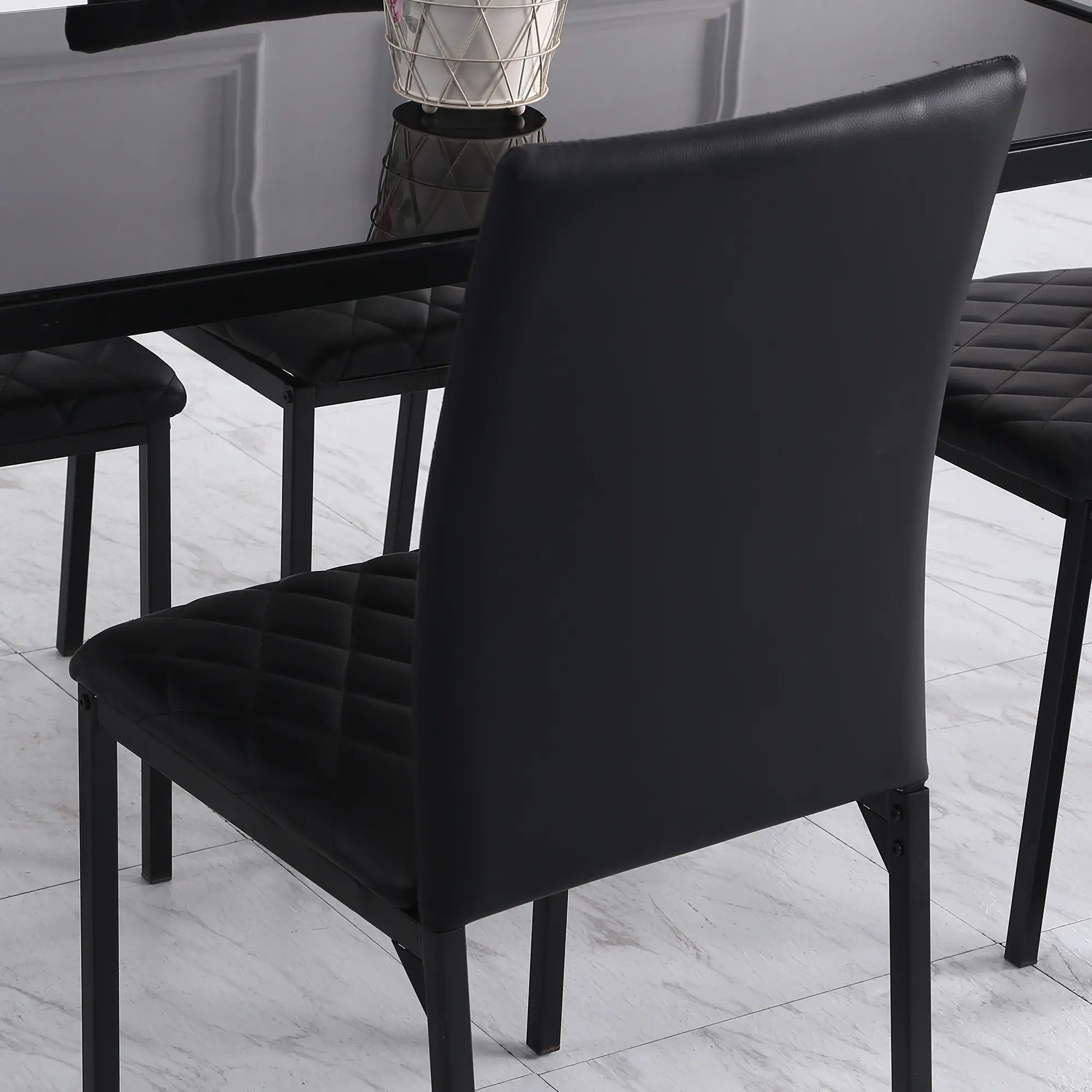 Modern Dining Chairs Set of 4, Upholstered Faux Leather, Black - Image 9
