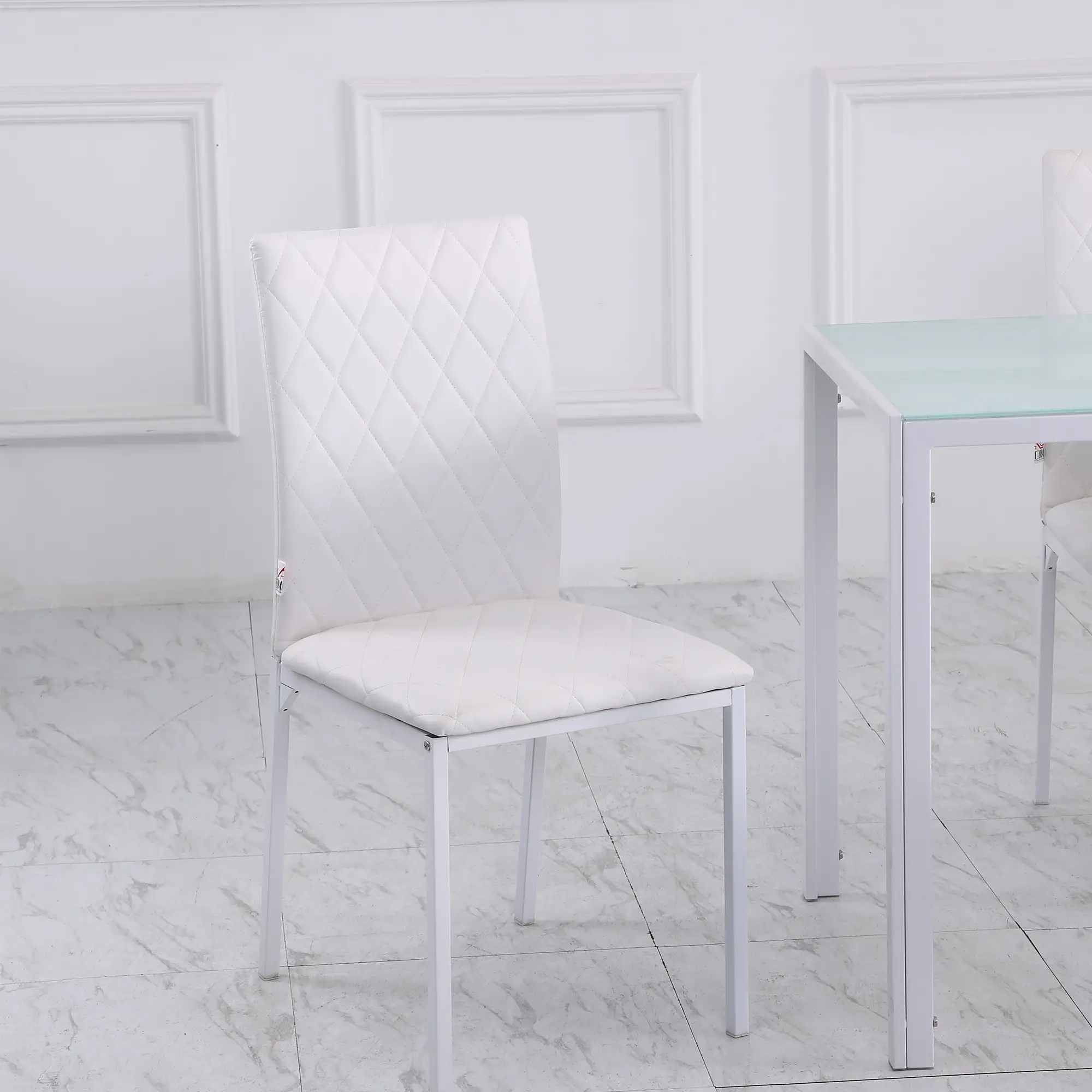 Modern Dining Chairs Set of 4, Upholstered Faux Leather, White - Image 7