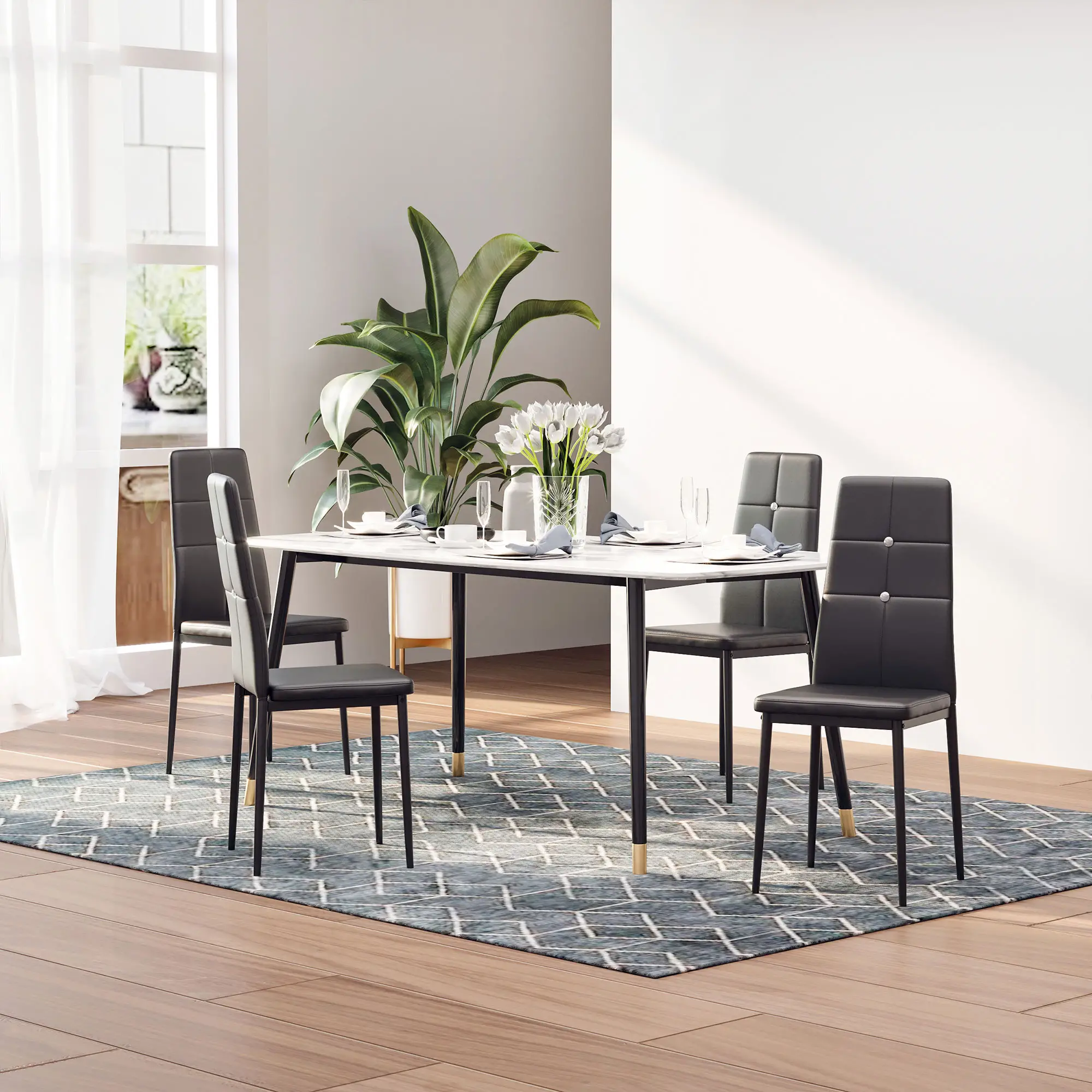 Modern Dining Chairs Set of 4, Upholstered High Back, Black - Image 8