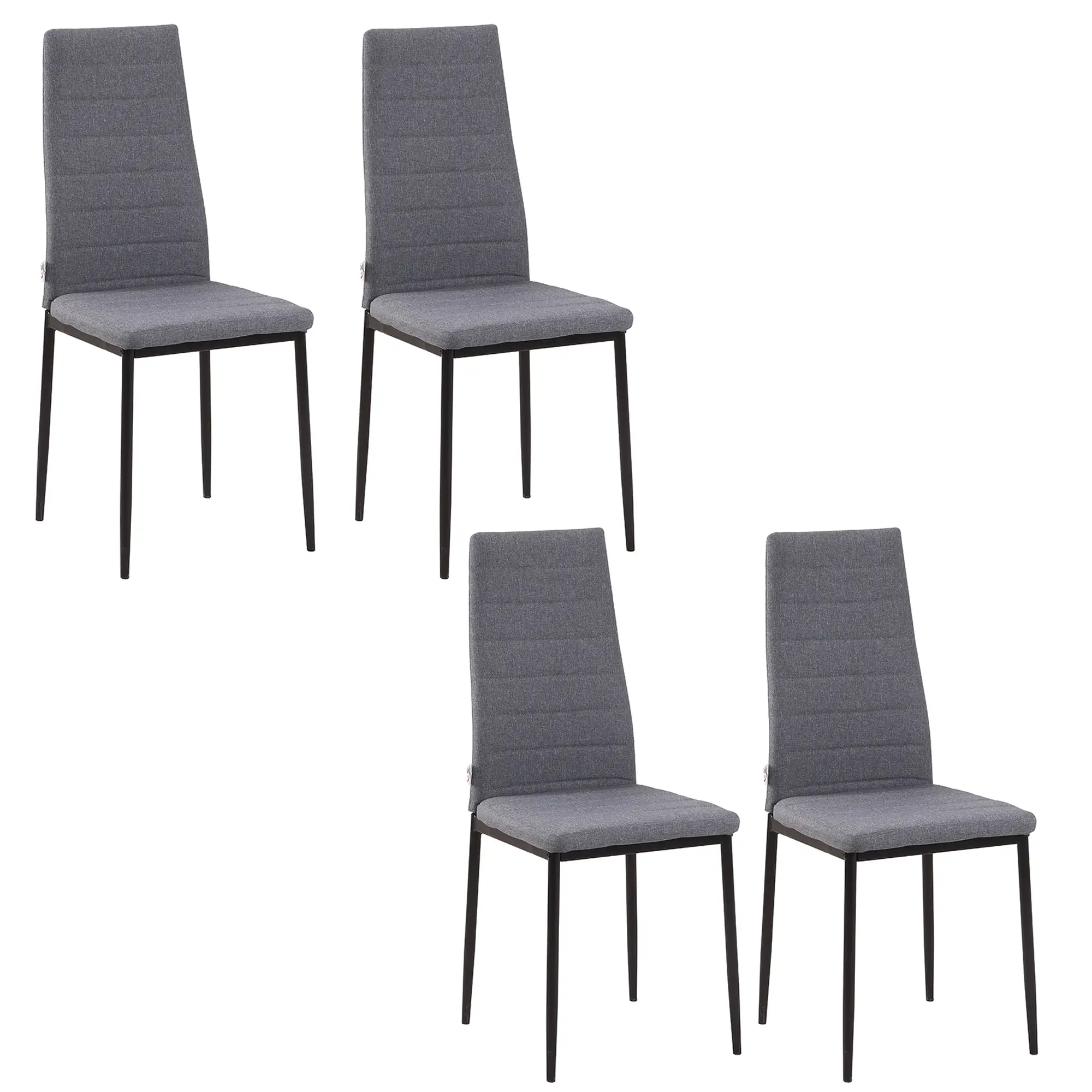 Modern Dining Chairs Set of 4, Upholstered Linen, Metal Legs, Grey
